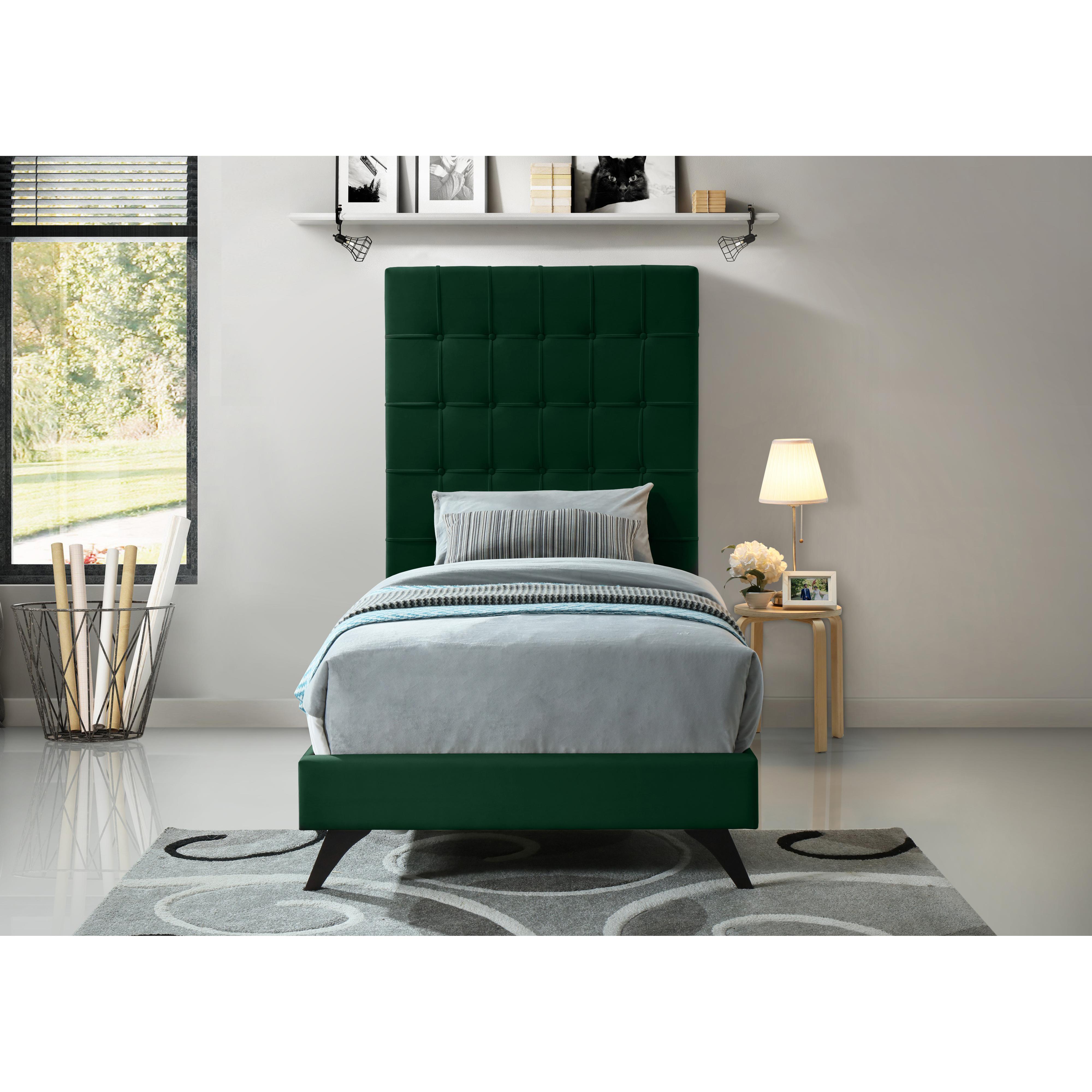 Meridian Elly Green Velvet Twin Bed