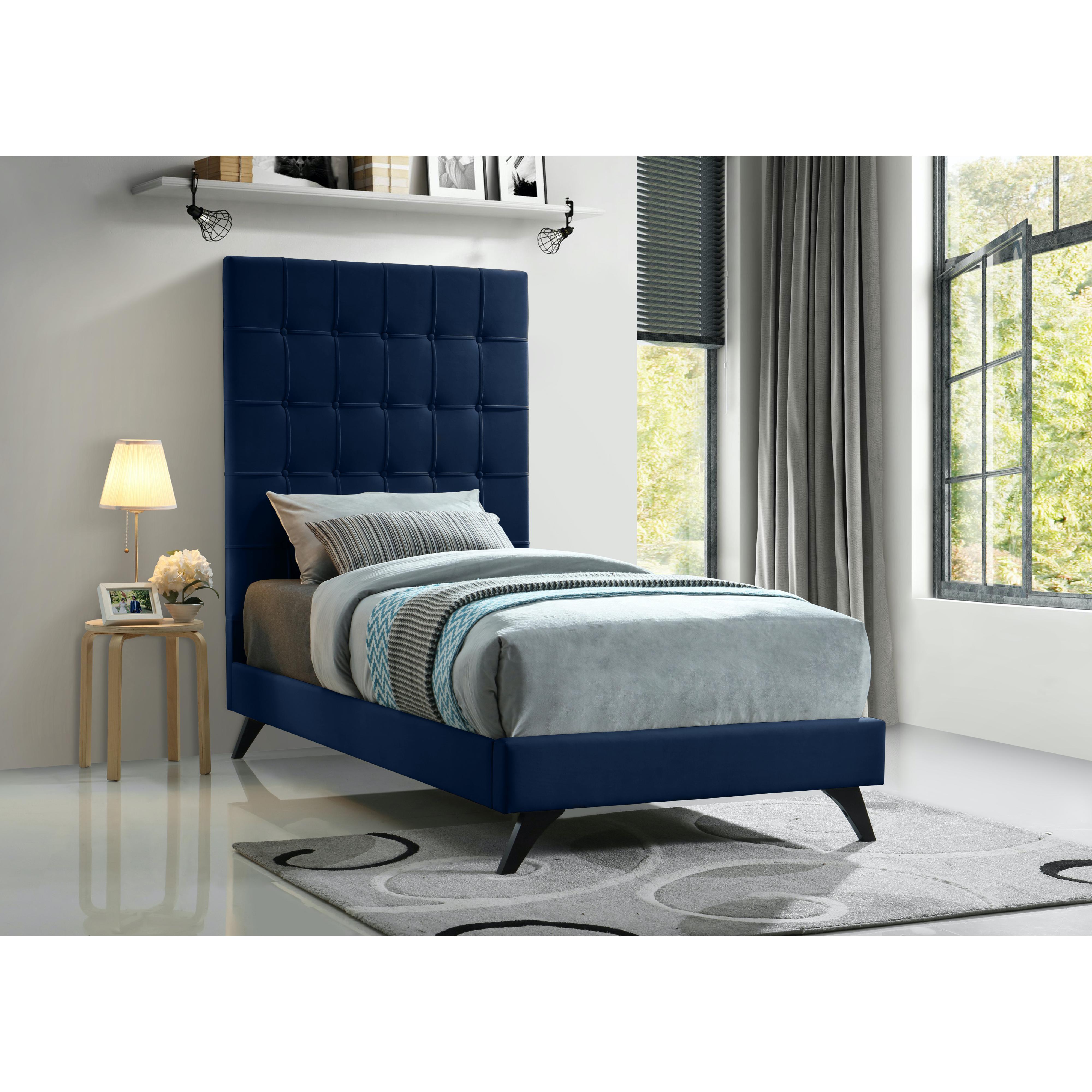 Meridian Elly Navy Velvet Twin Bed