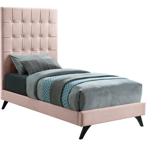 Meridian Elly Pink Velvet Twin Bed