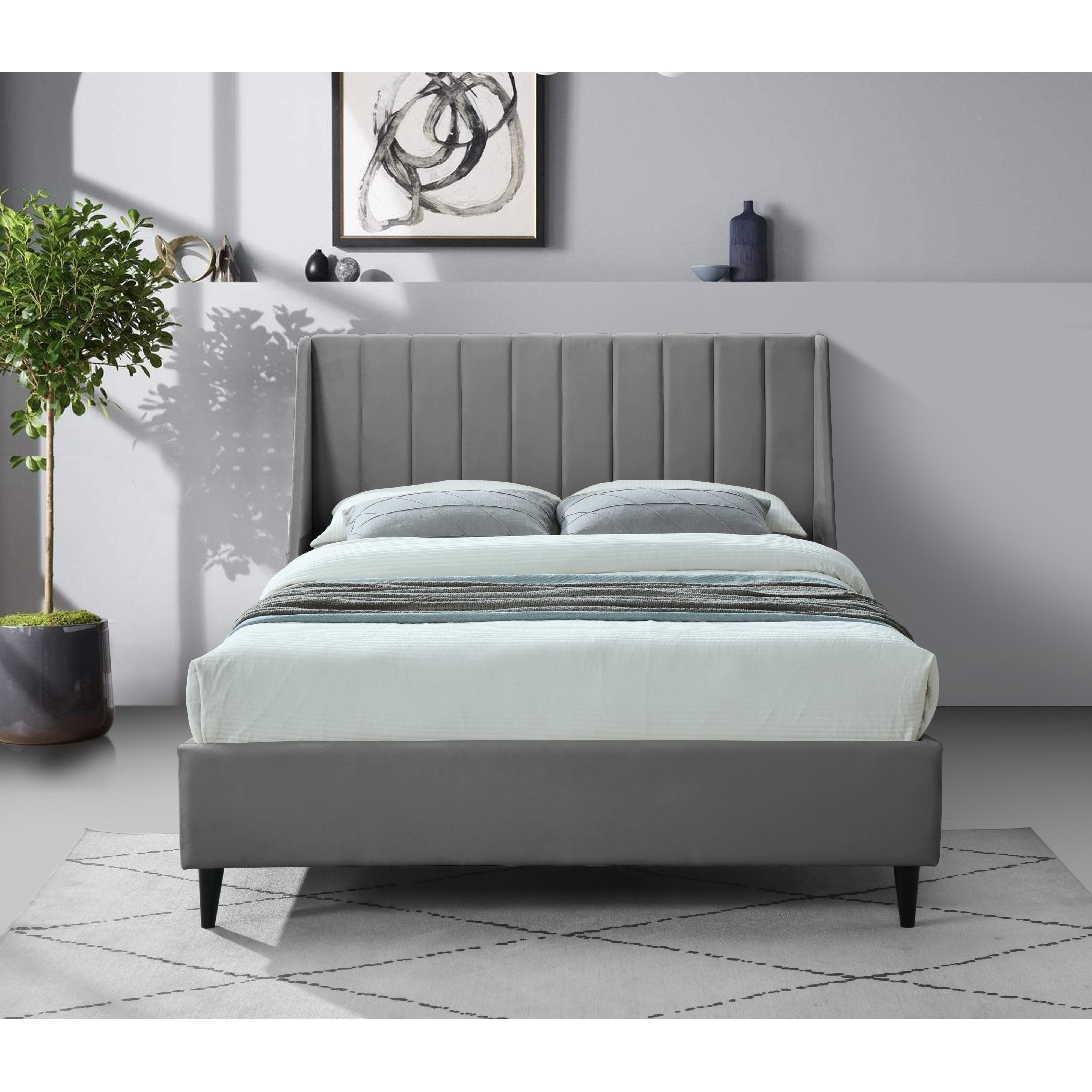 Meridian Eva Grey Velvet Queen Bed