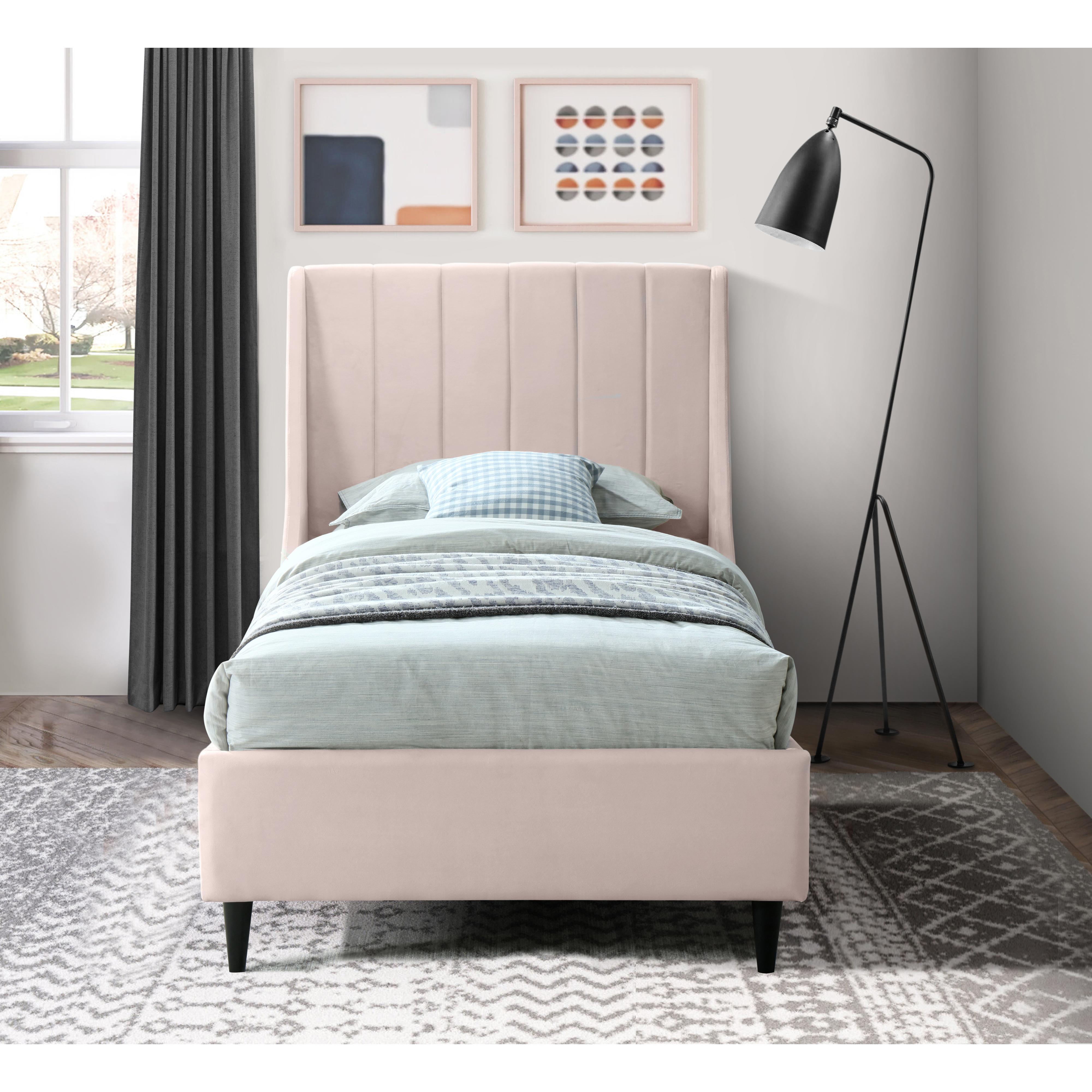 Meridian Eva Pink Velvet Twin Bed