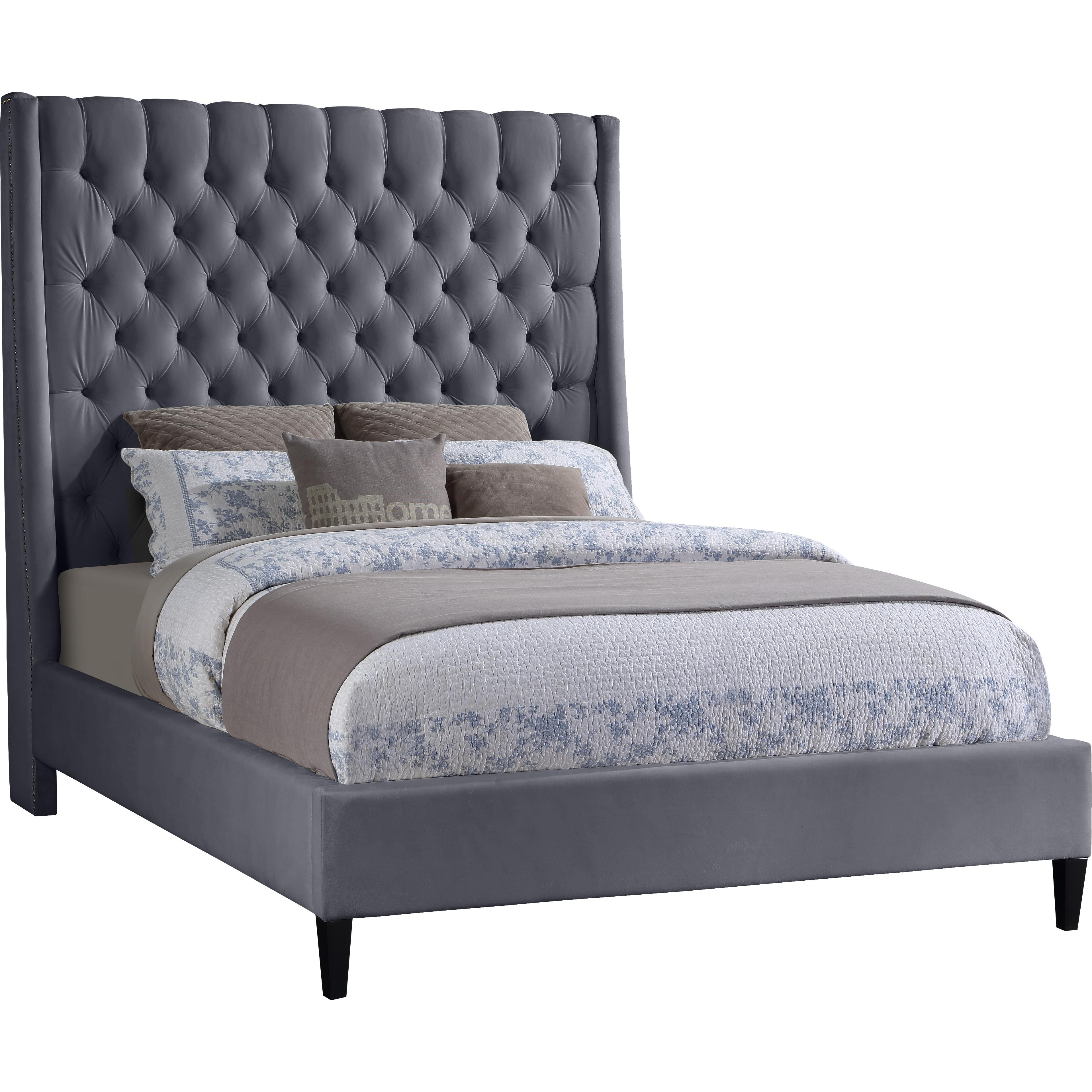 Meridian Fritz Grey Velvet Full Bed