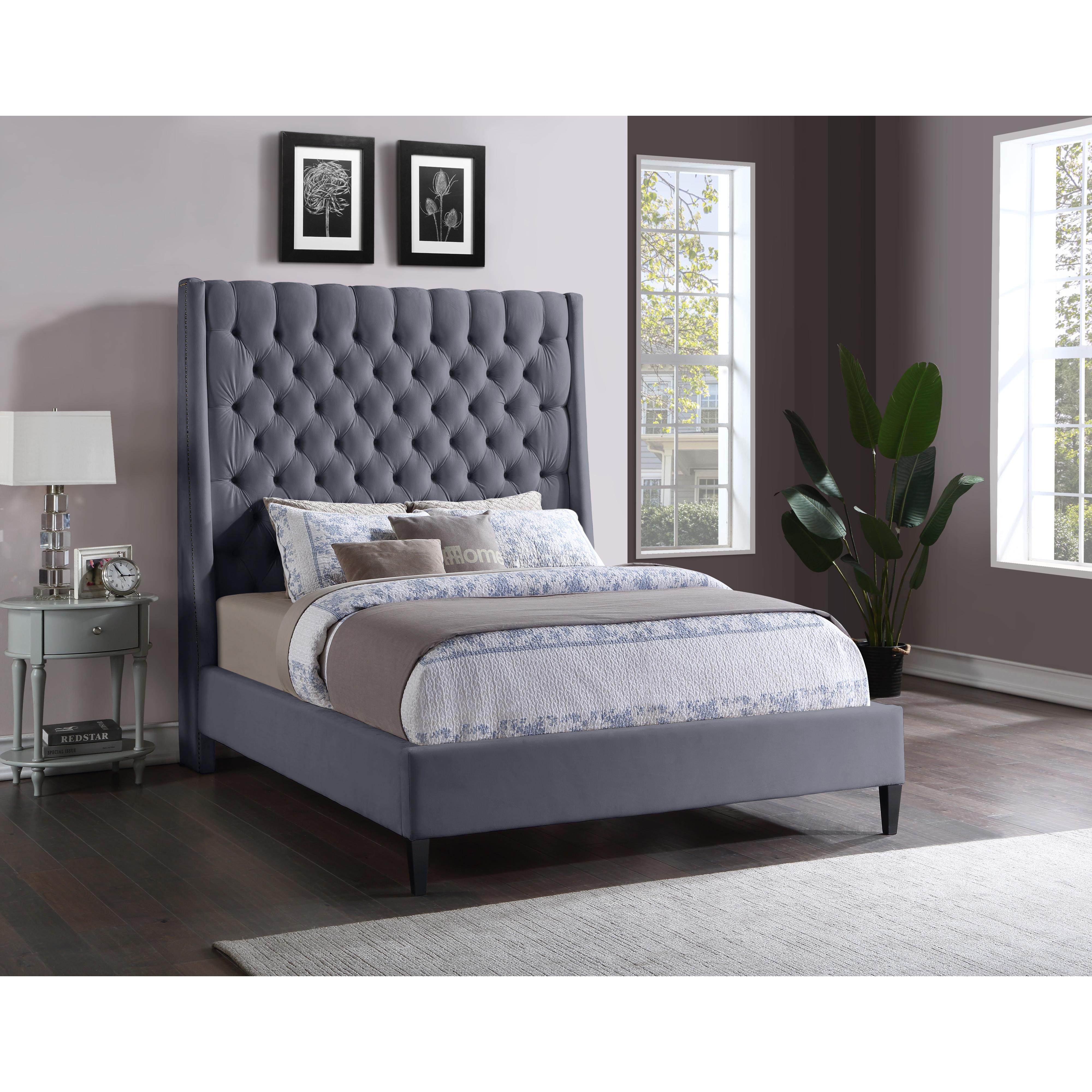 Meridian Fritz Grey Velvet Full Bed