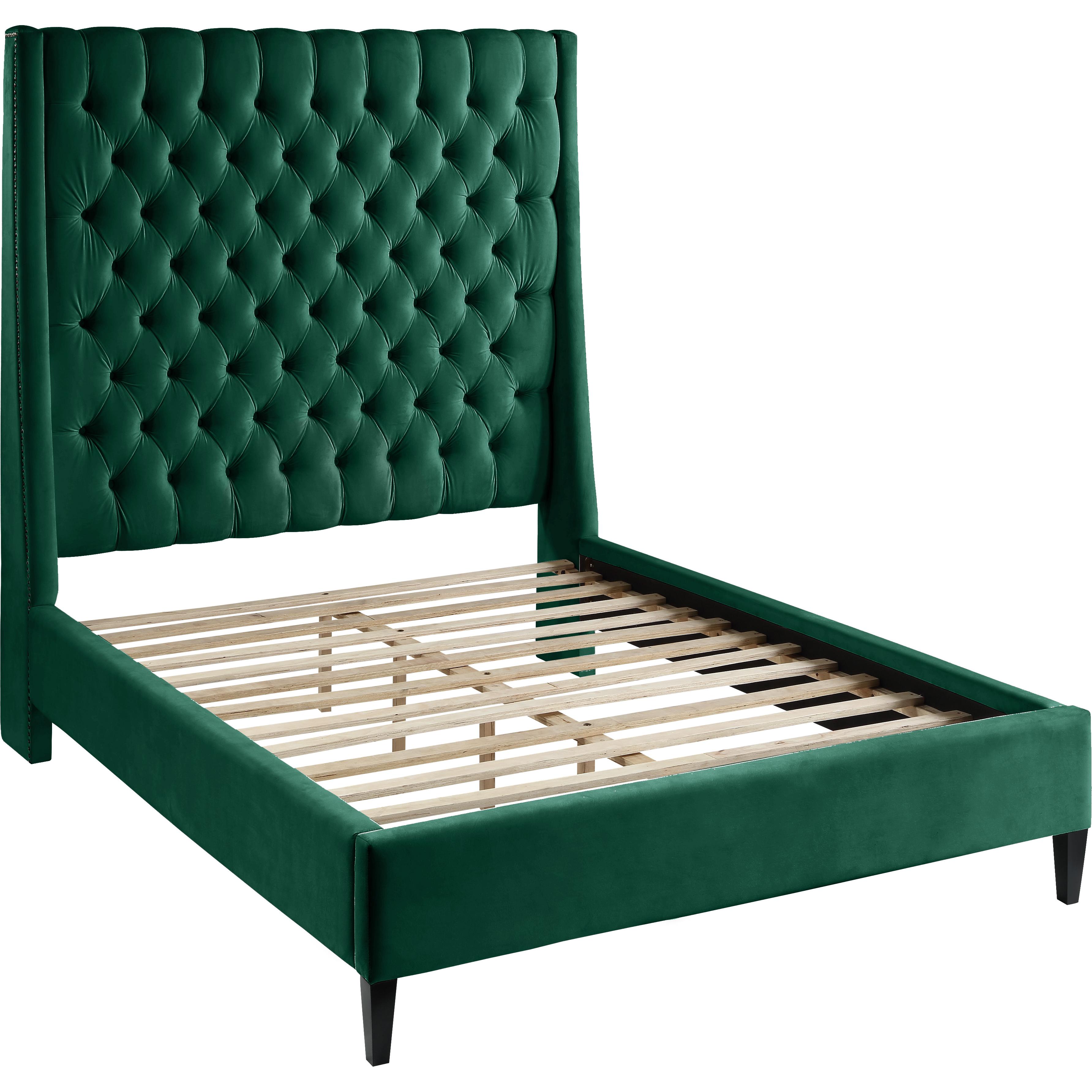 Meridian Fritz Green Velvet Queen Bed