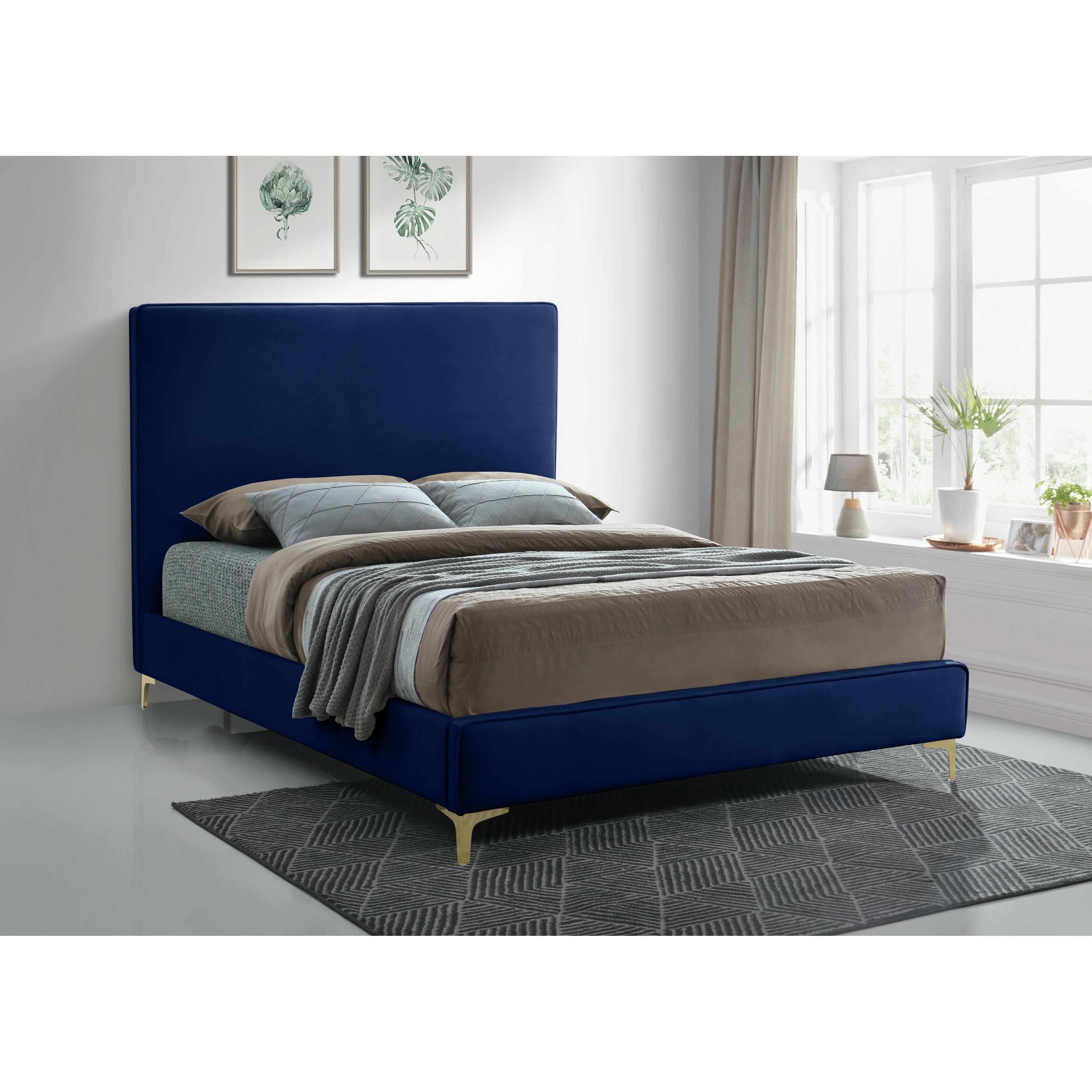 Meridian Geri Navy Velvet Full Bed