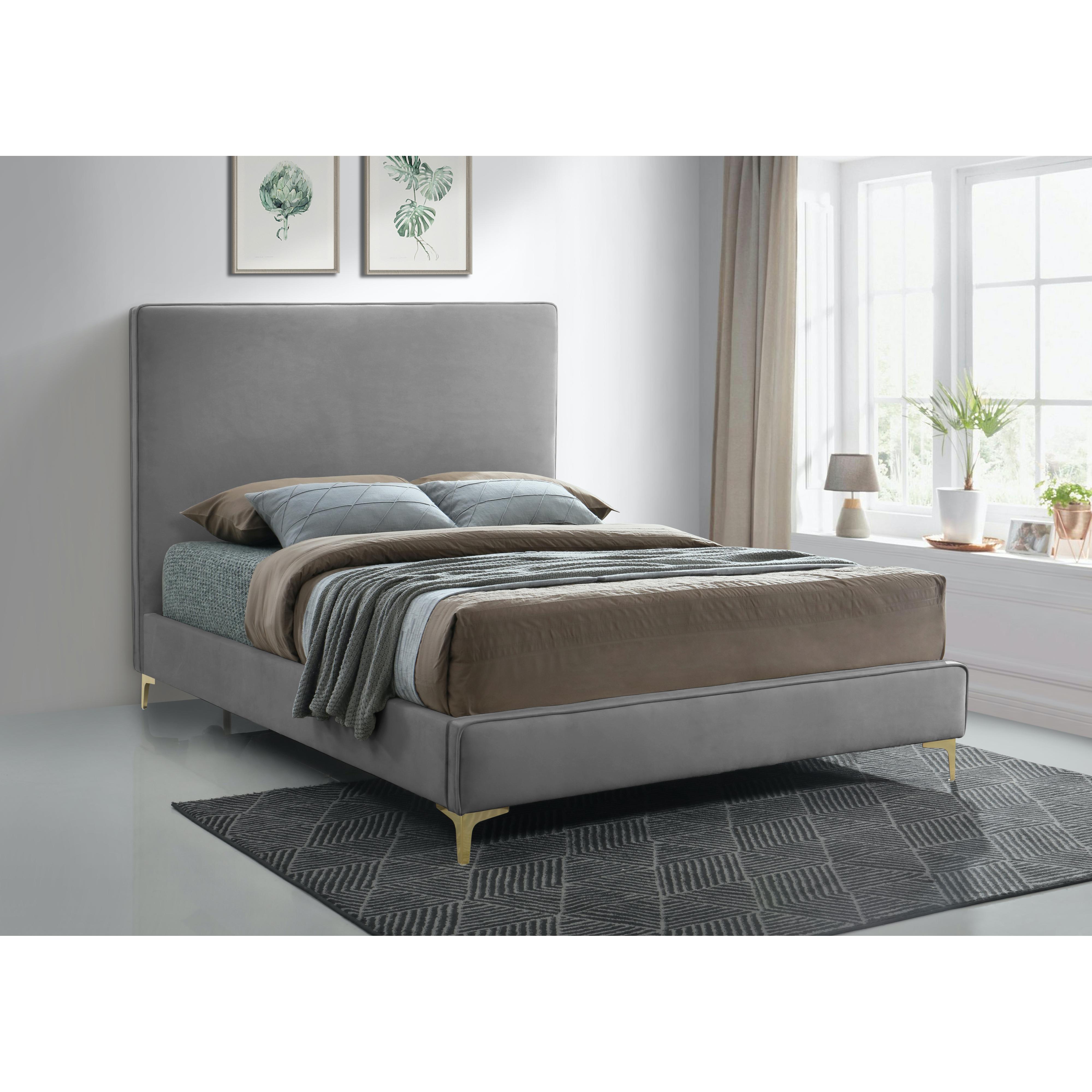Meridian Geri Grey Velvet King Bed