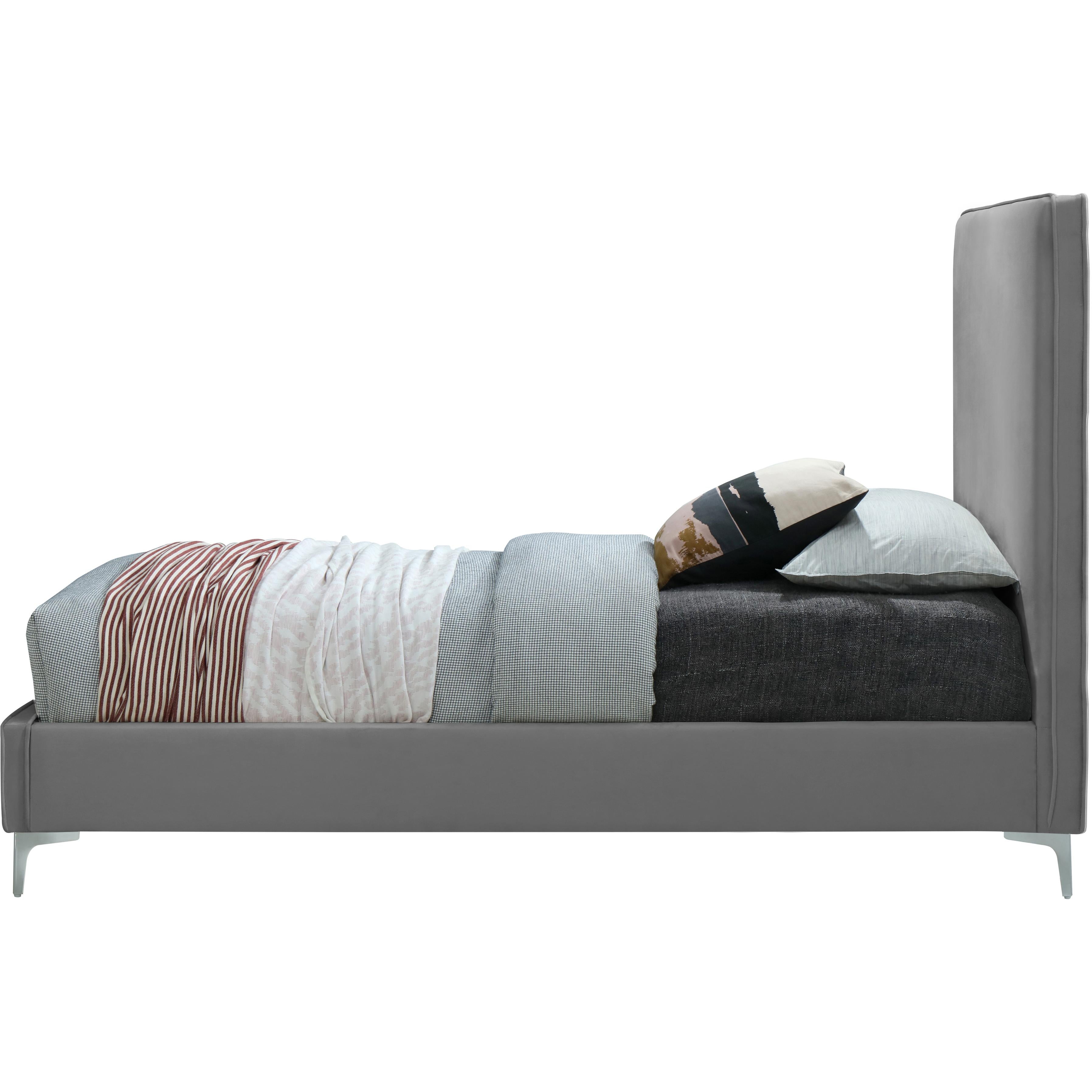 Meridian Geri Grey Velvet Queen Bed