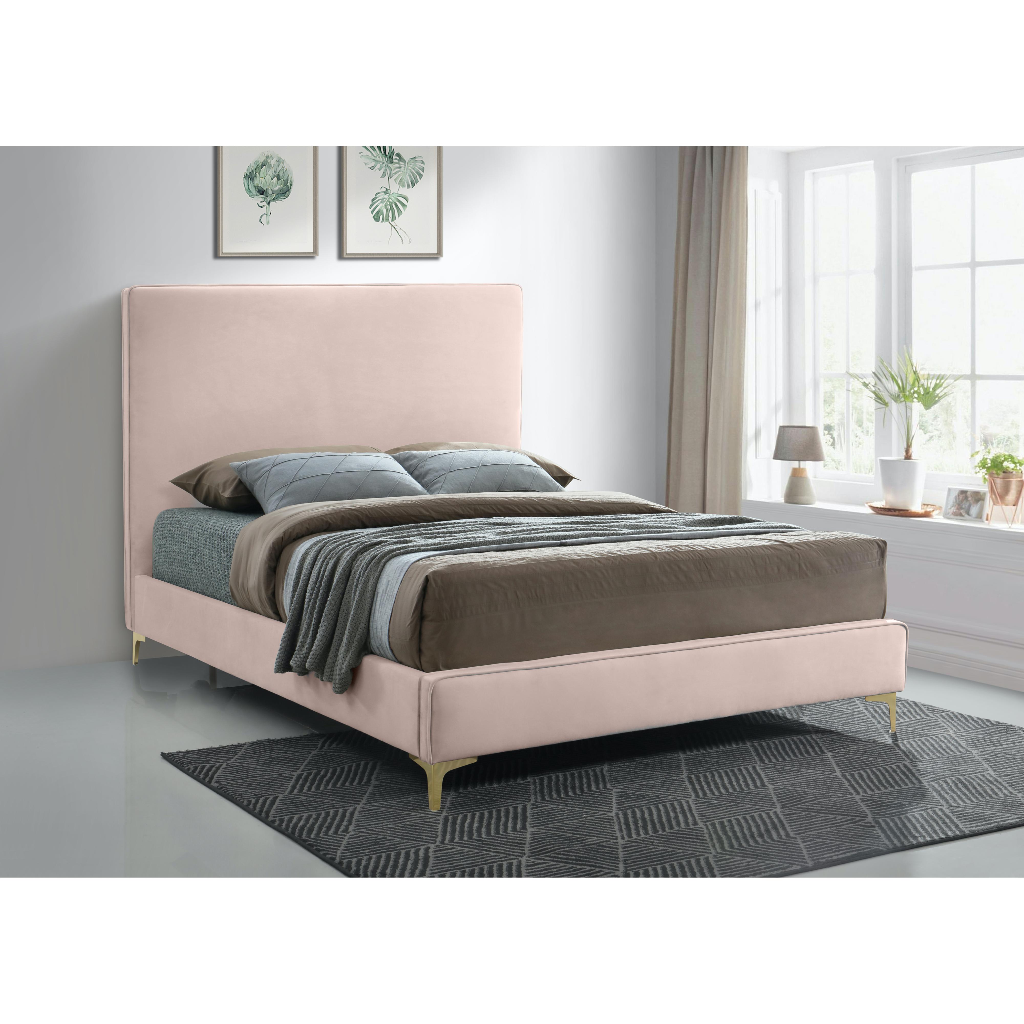 Meridian Geri Pink Velvet Queen Bed