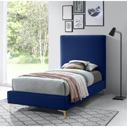 Meridian Geri Navy Velvet Twin Bed