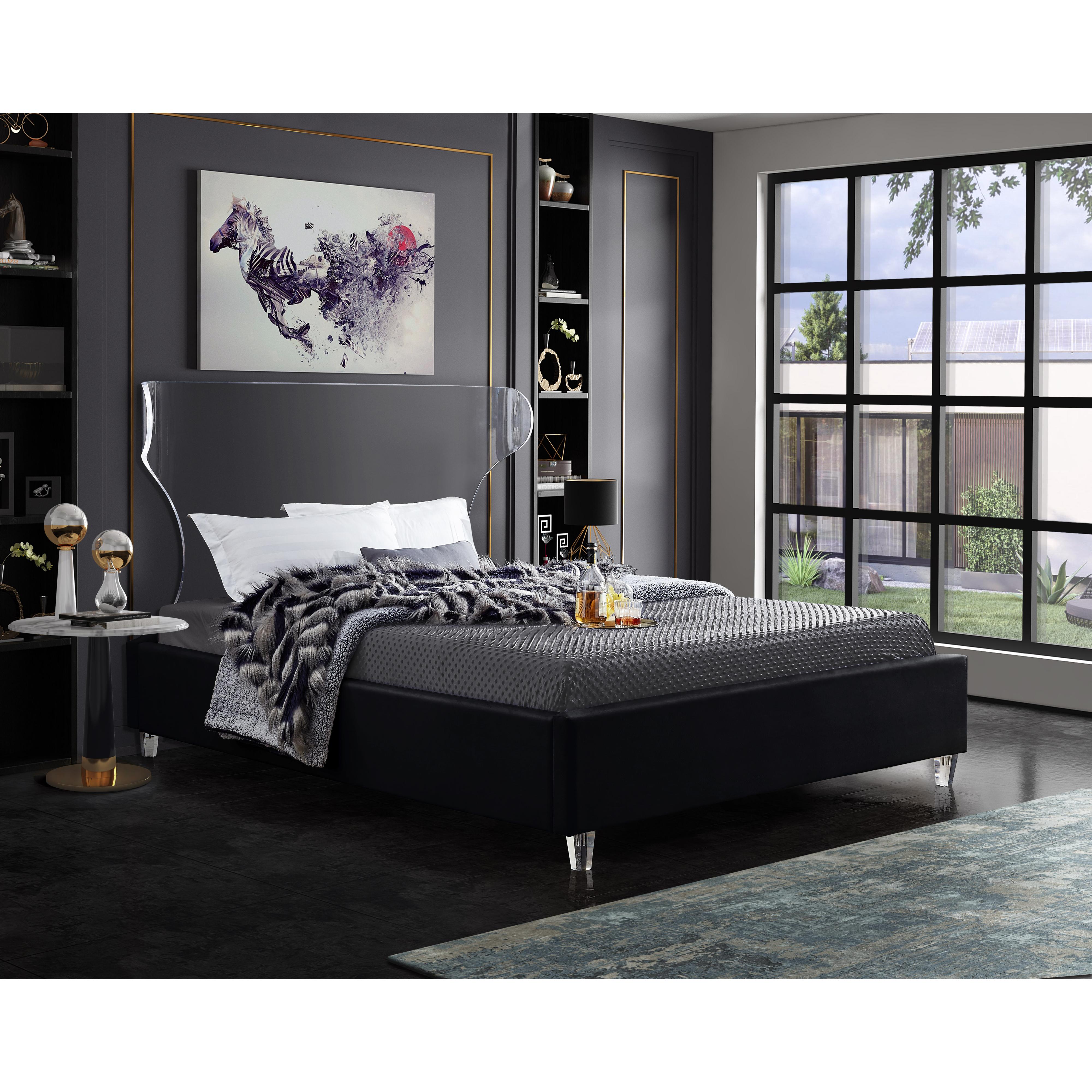 Meridian Ghost Black Velvet Full Bed