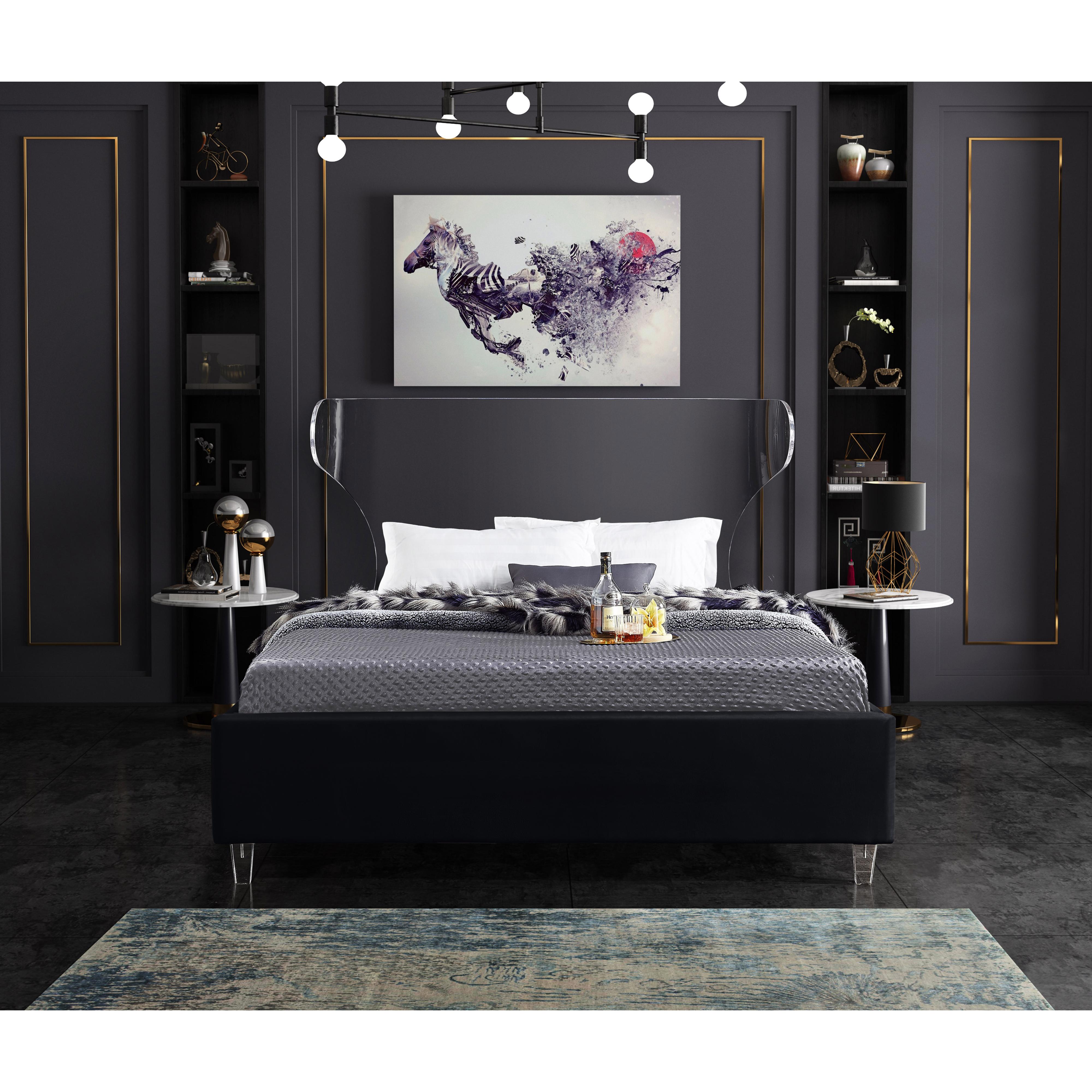 Meridian Ghost Black Velvet Full Bed