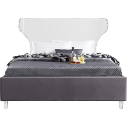 Meridian Ghost Grey Velvet Full Bed
