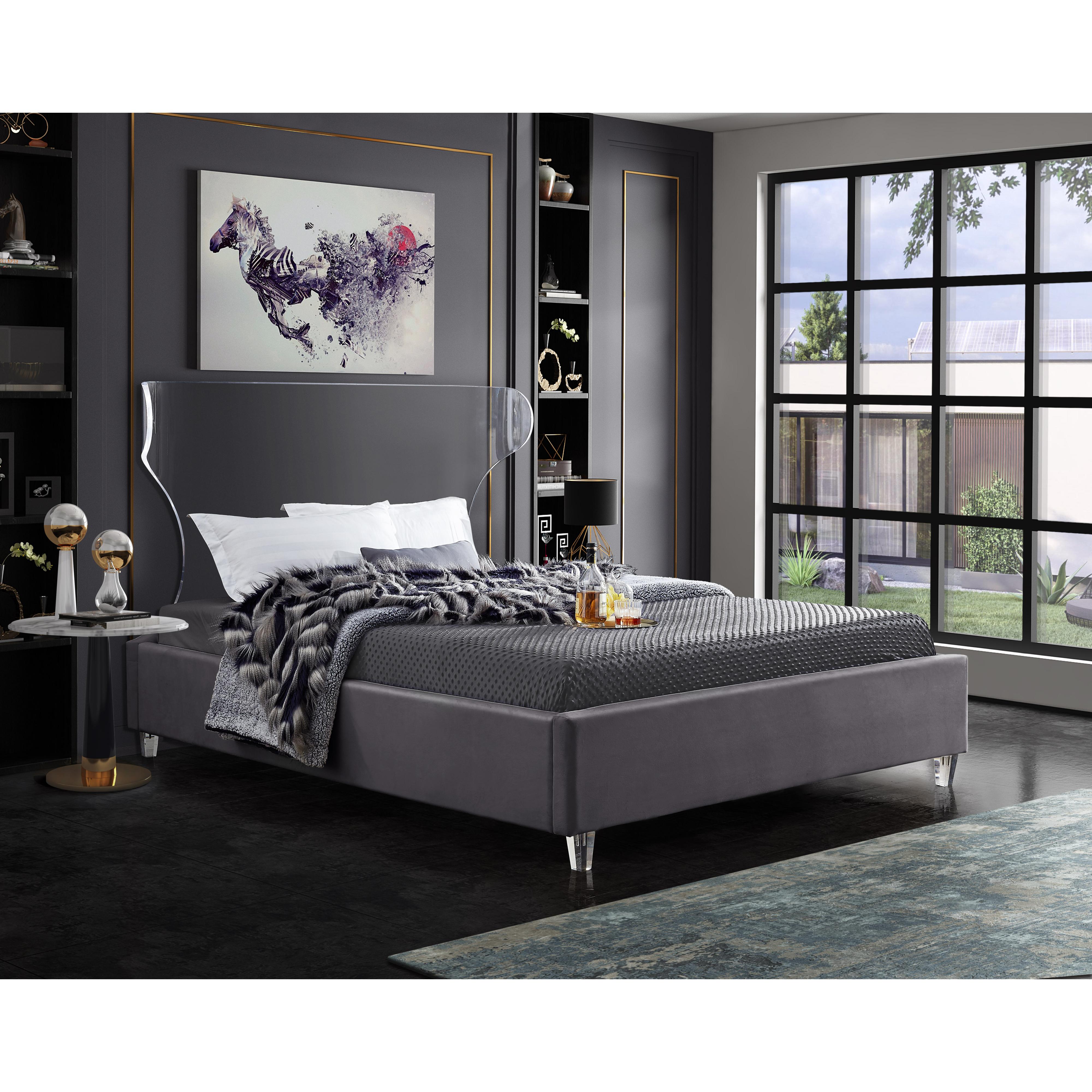 Meridian Ghost Grey Velvet Full Bed