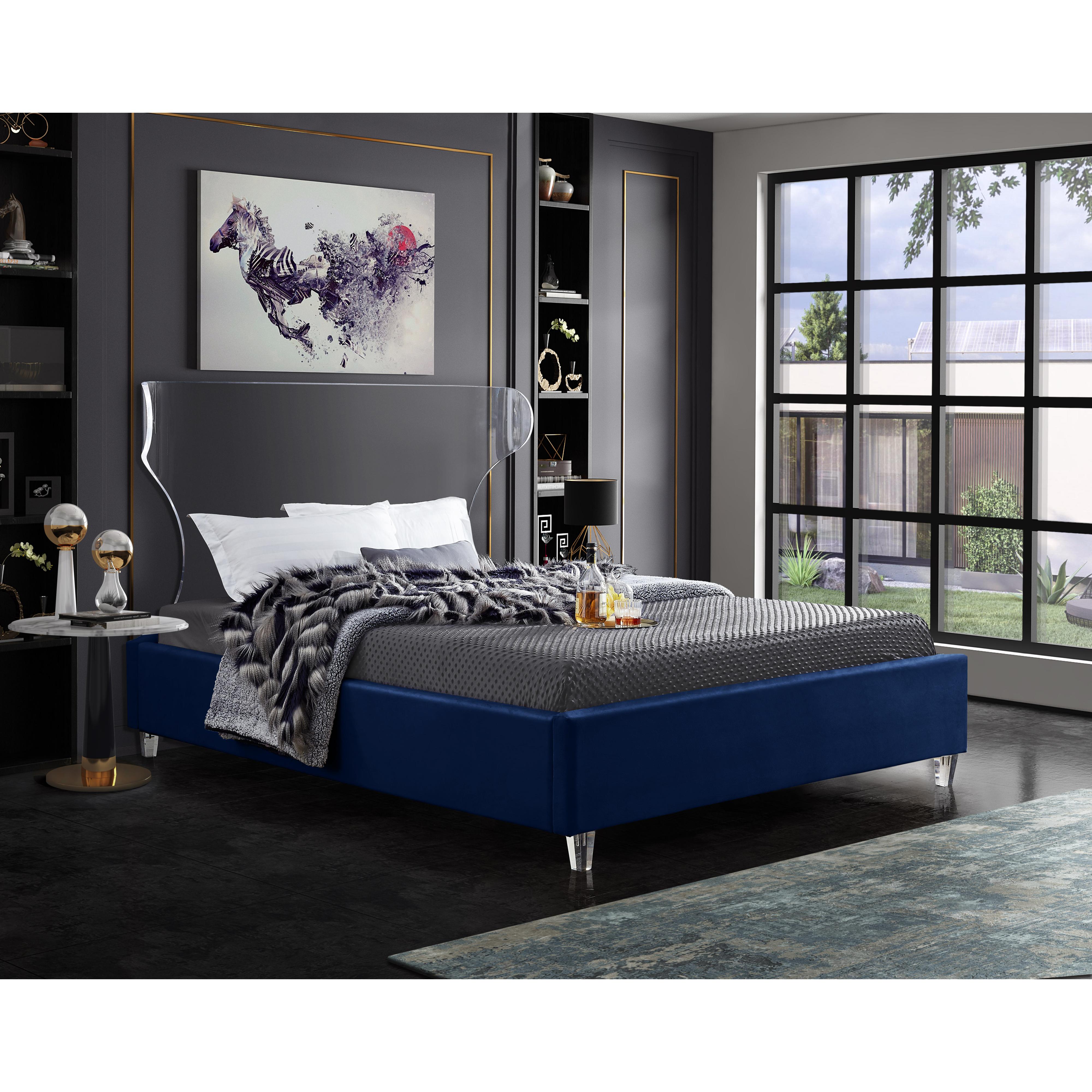 Meridian Ghost Navy Velvet Full Bed
