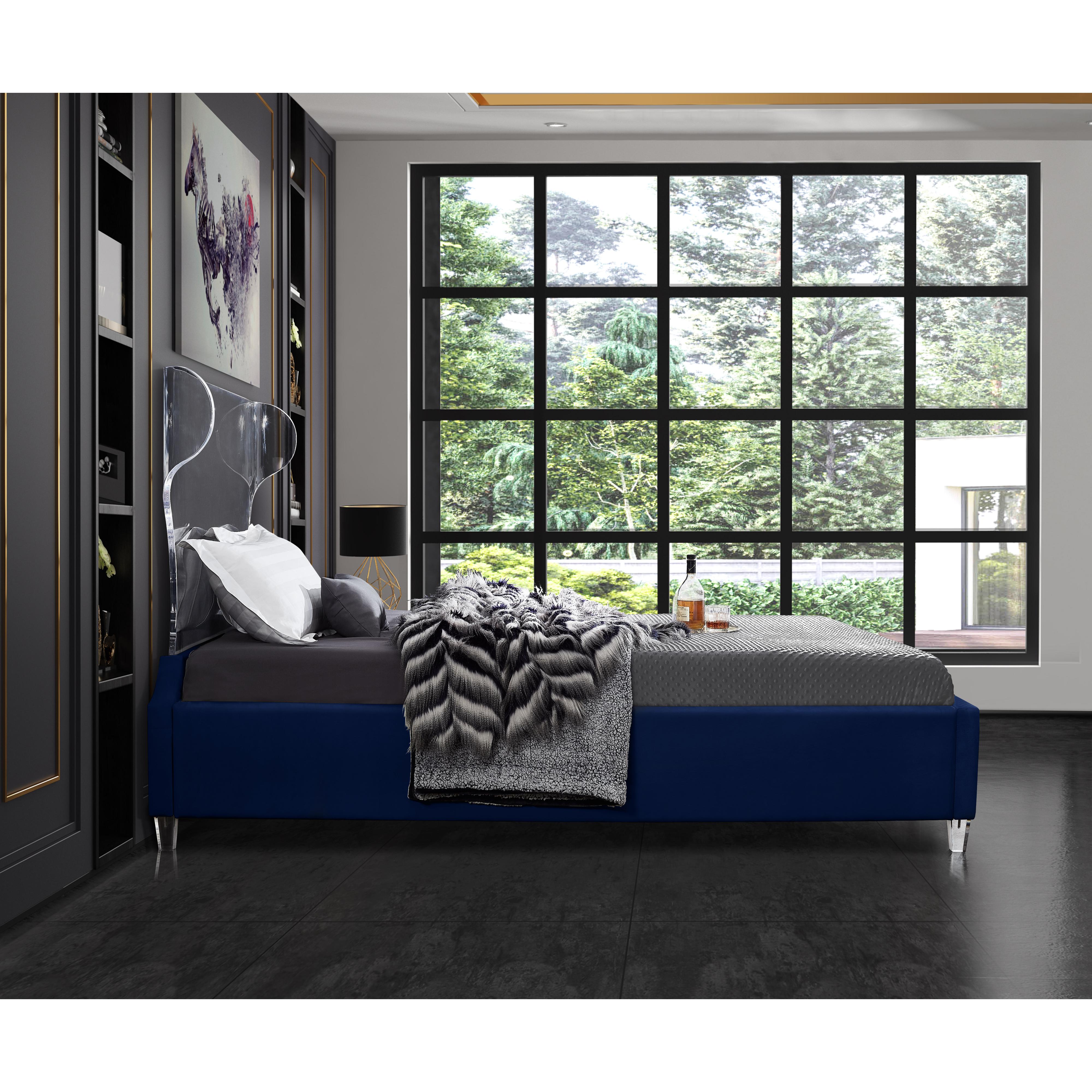 Meridian Ghost Navy Velvet Full Bed