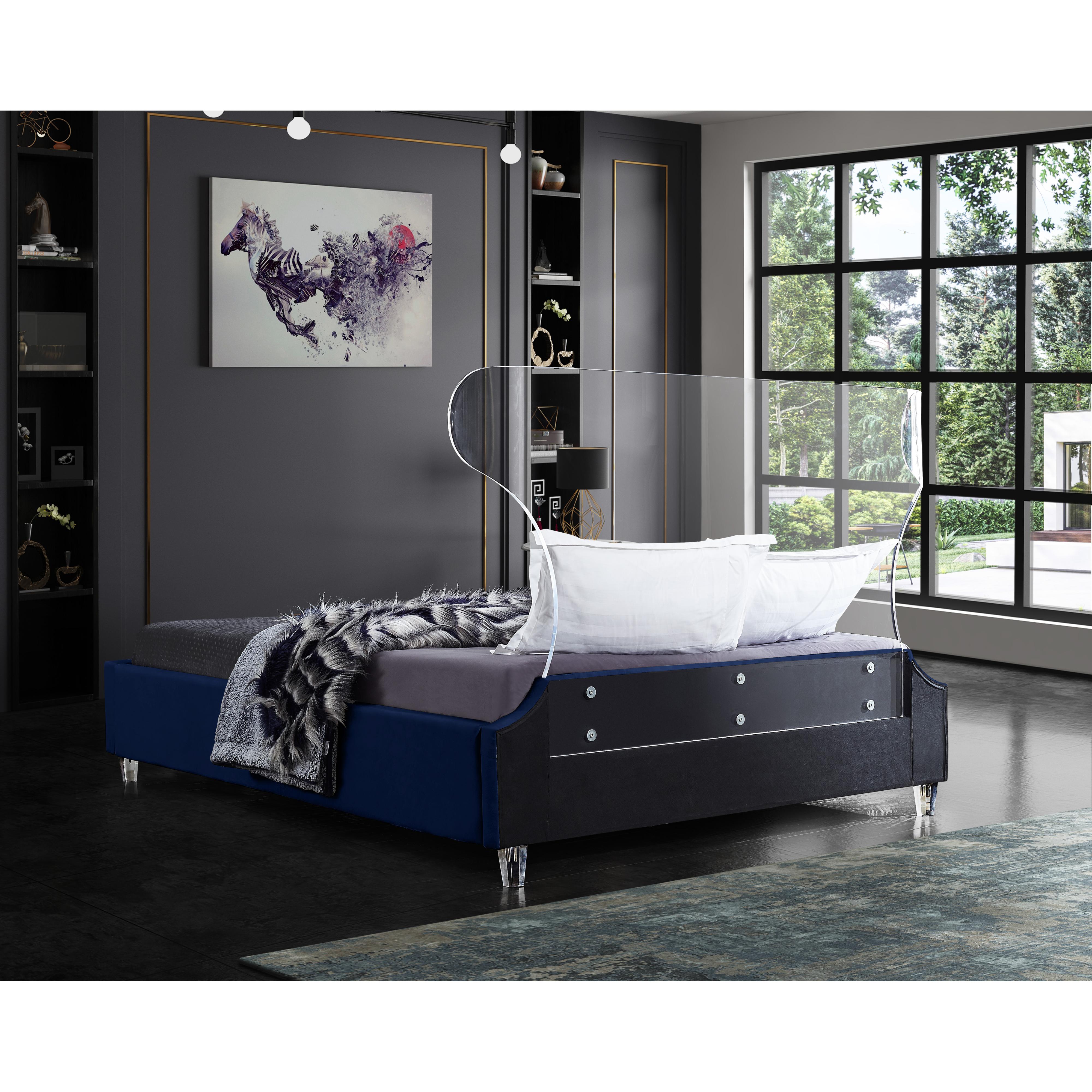 Meridian Ghost Navy Velvet Full Bed