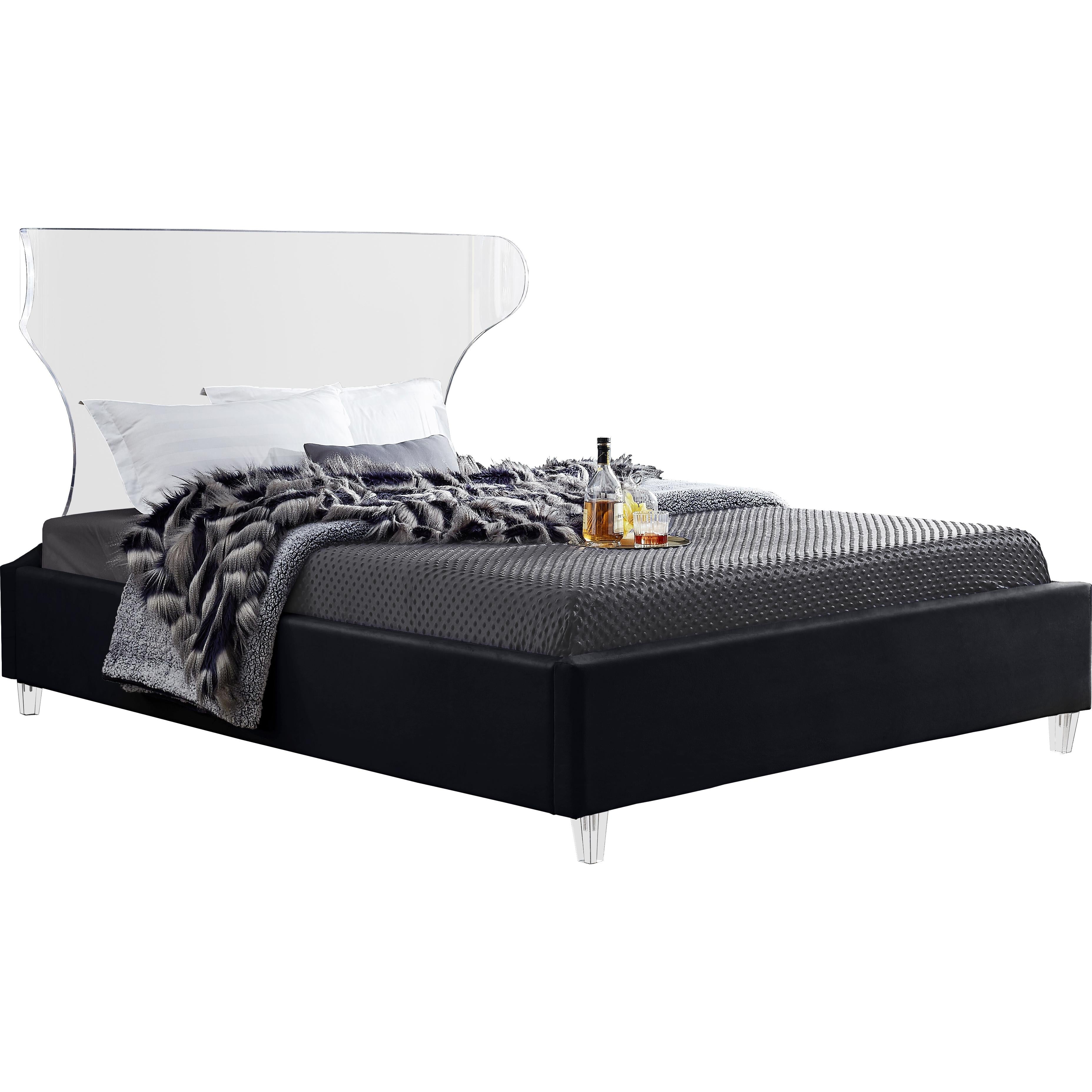 Meridian Ghost Black Velvet King Bed
