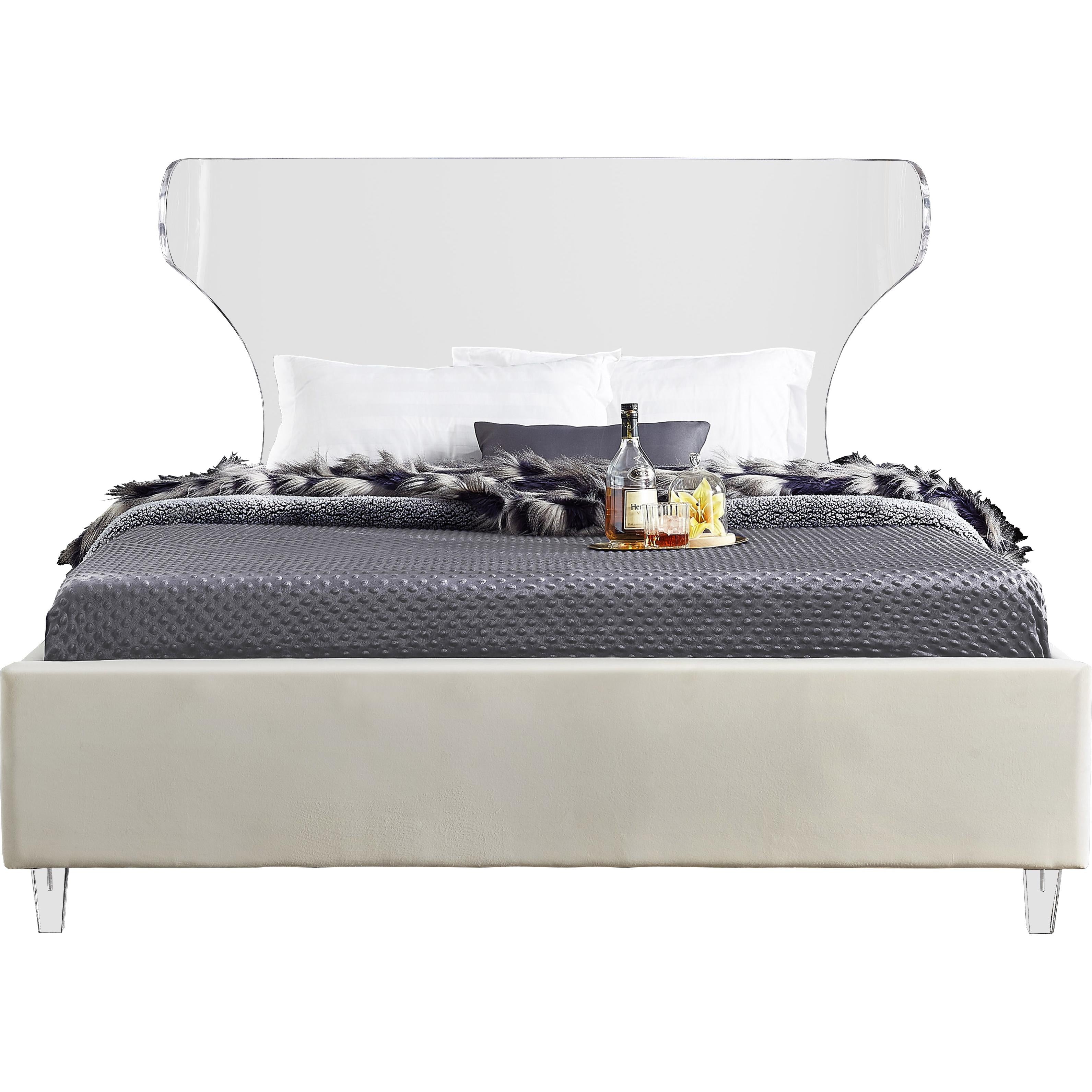 Meridian Ghost Cream Velvet King Bed