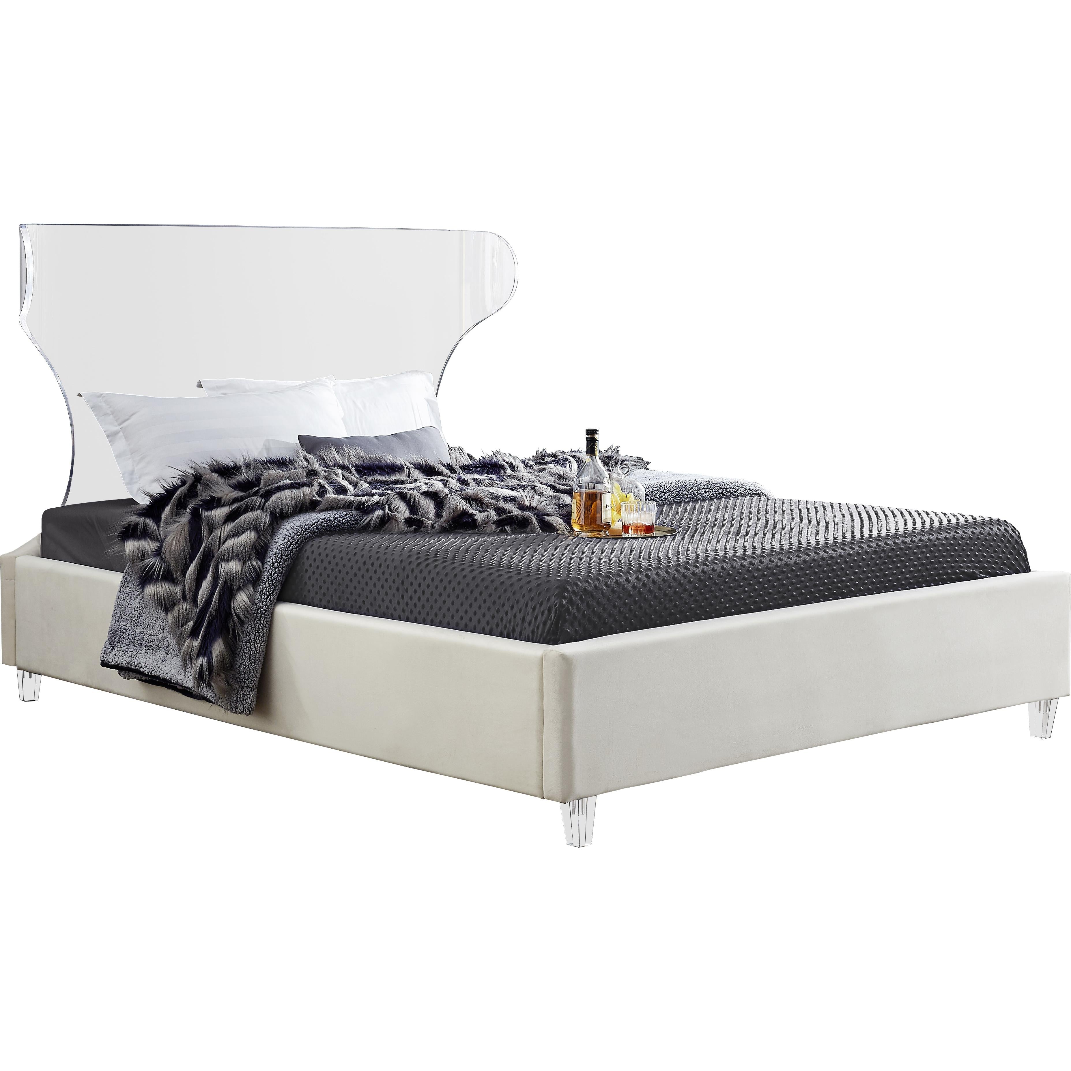 Meridian Ghost Cream Velvet Queen Bed