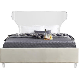 Meridian Ghost Cream Velvet Queen Bed