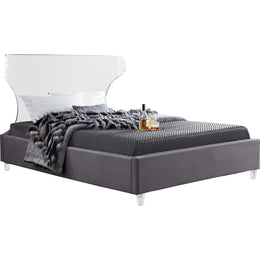 Meridian Ghost Grey Velvet Queen Bed