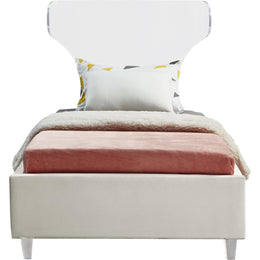 Meridian Ghost Cream Velvet Twin Bed