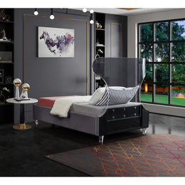 Meridian Ghost Grey Velvet Twin Bed