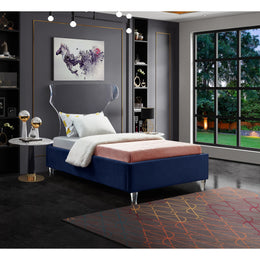 Meridian Ghost Navy Velvet Twin Bed