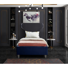 Meridian Ghost Navy Velvet Twin Bed