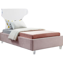 Meridian Ghost Pink Velvet Twin Bed