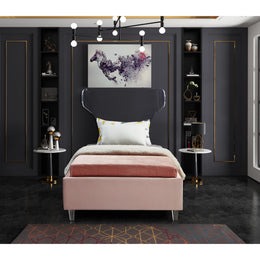 Meridian Ghost Pink Velvet Twin Bed