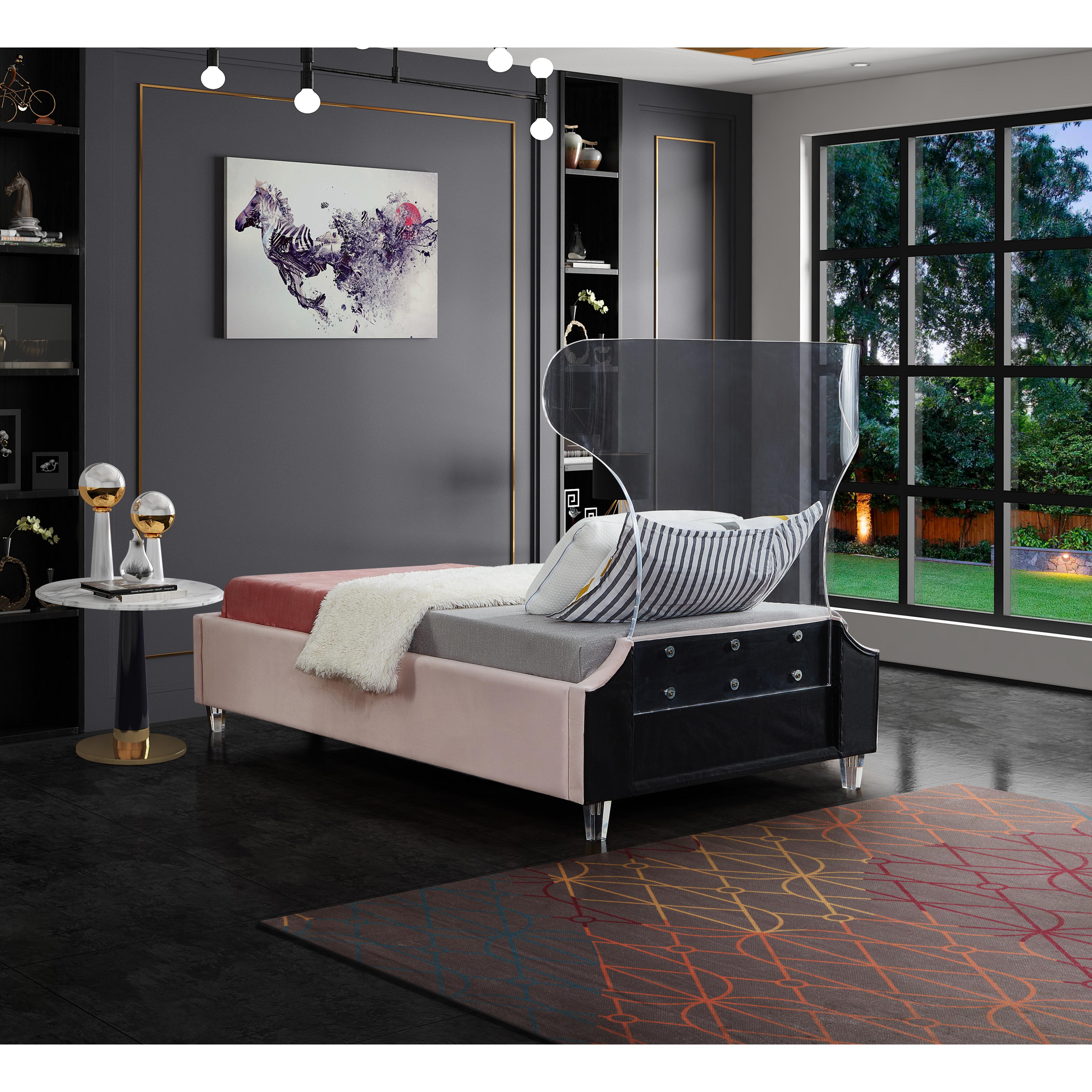 Meridian Ghost Pink Velvet Twin Bed