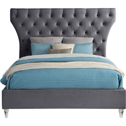 Meridian Kira Grey Velvet Queen Bed