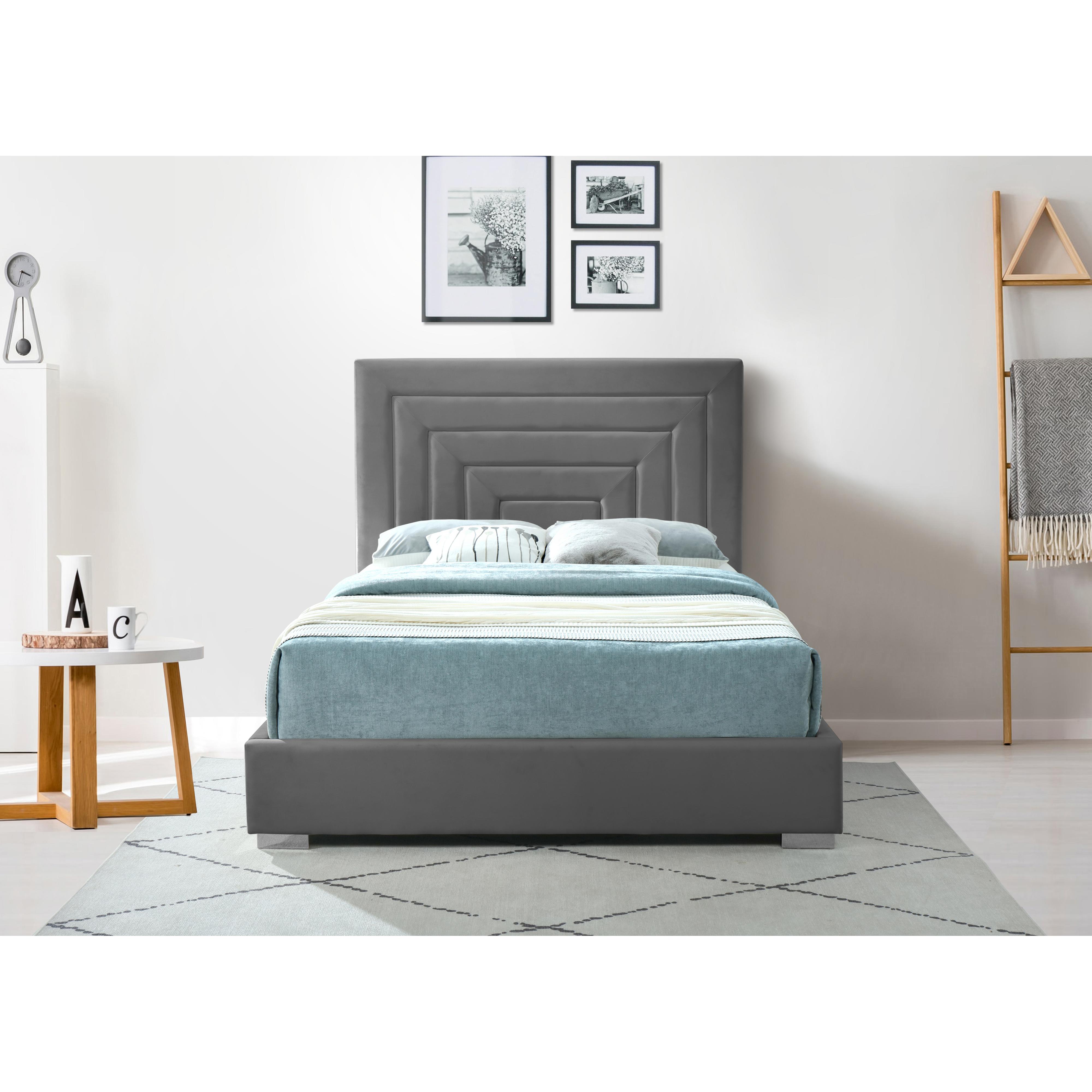 Meridian Nora Grey Velvet Full Bed