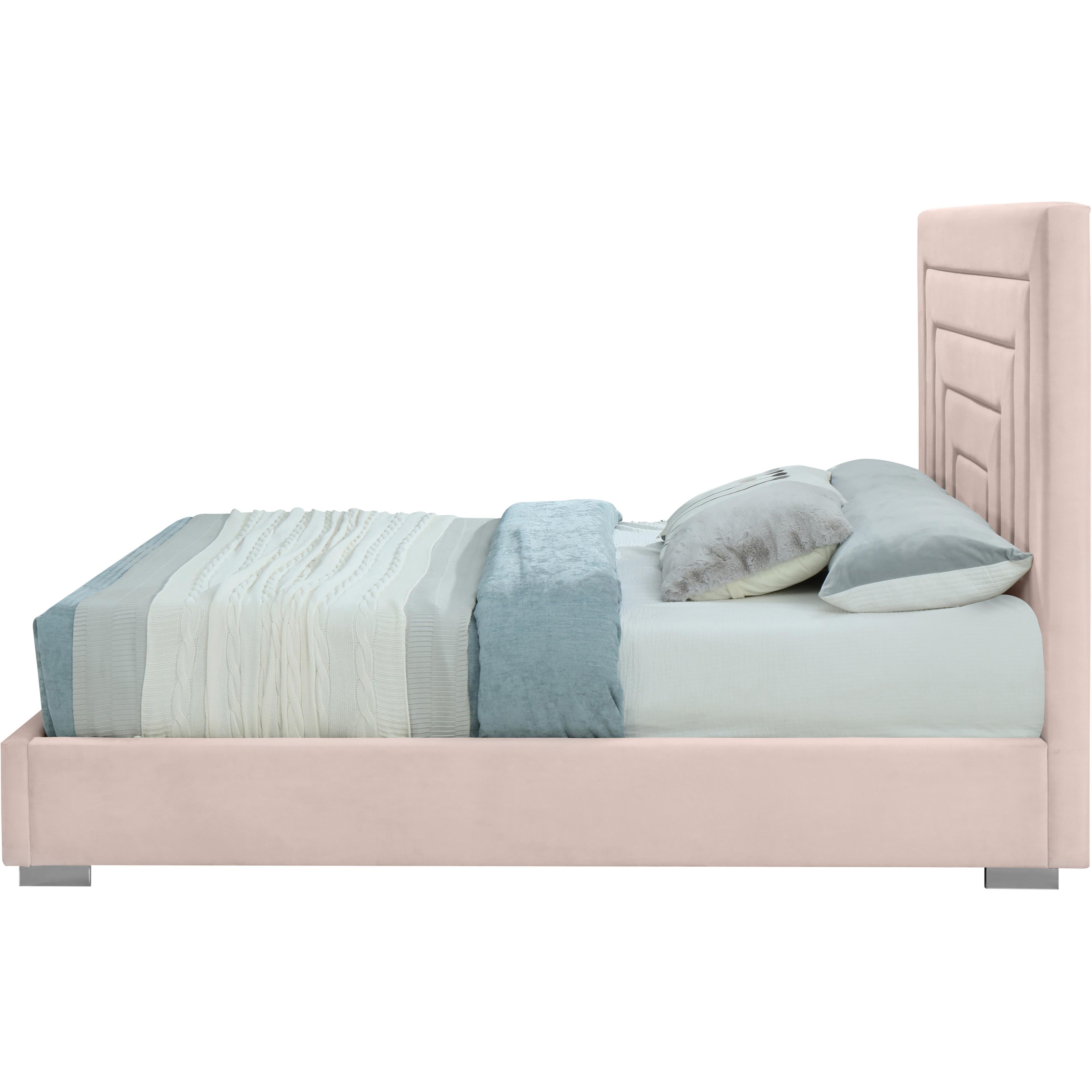Meridian Nora Pink Velvet King Bed