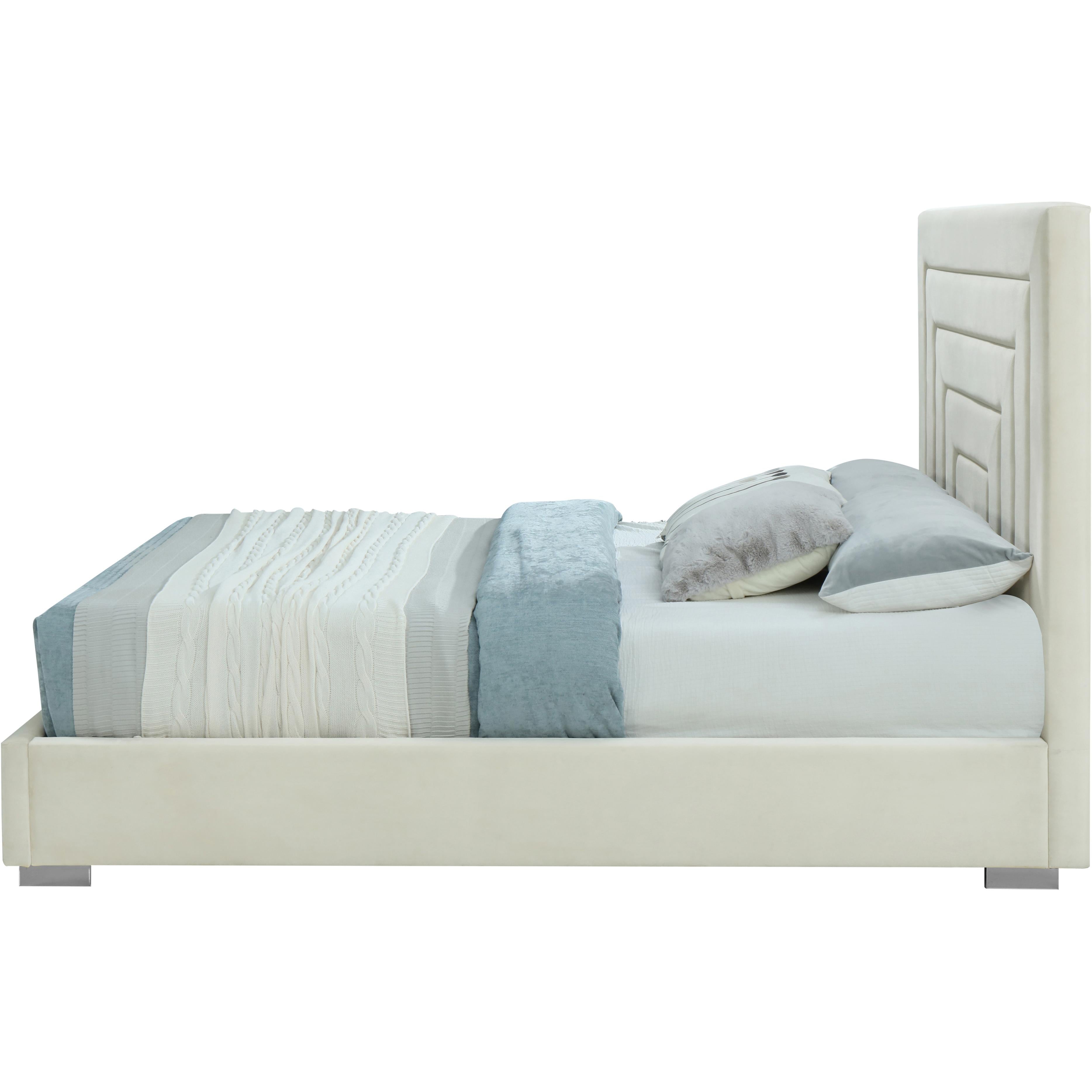 Meridian Nora Cream Velvet Queen Bed
