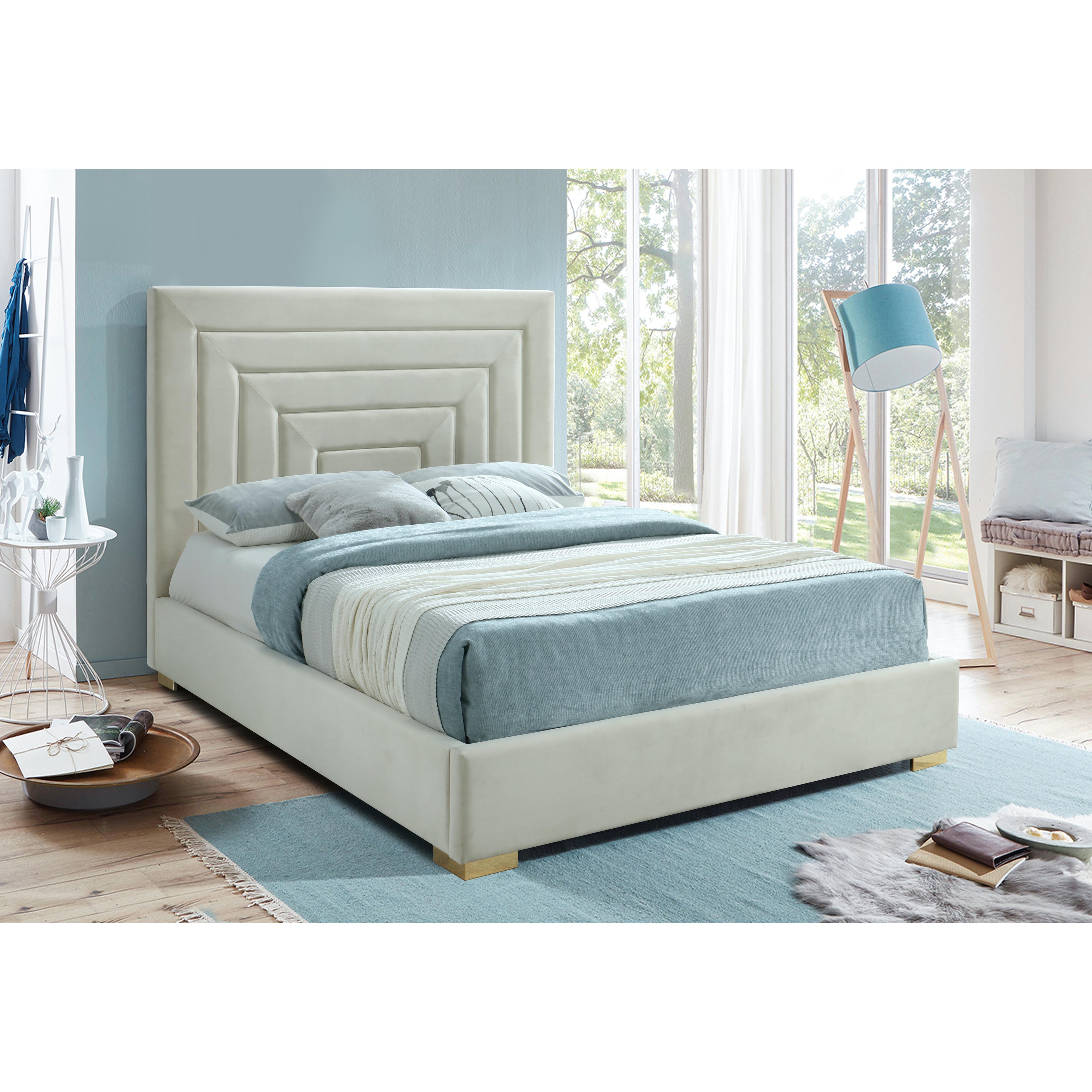 Meridian Nora Cream Velvet Queen Bed