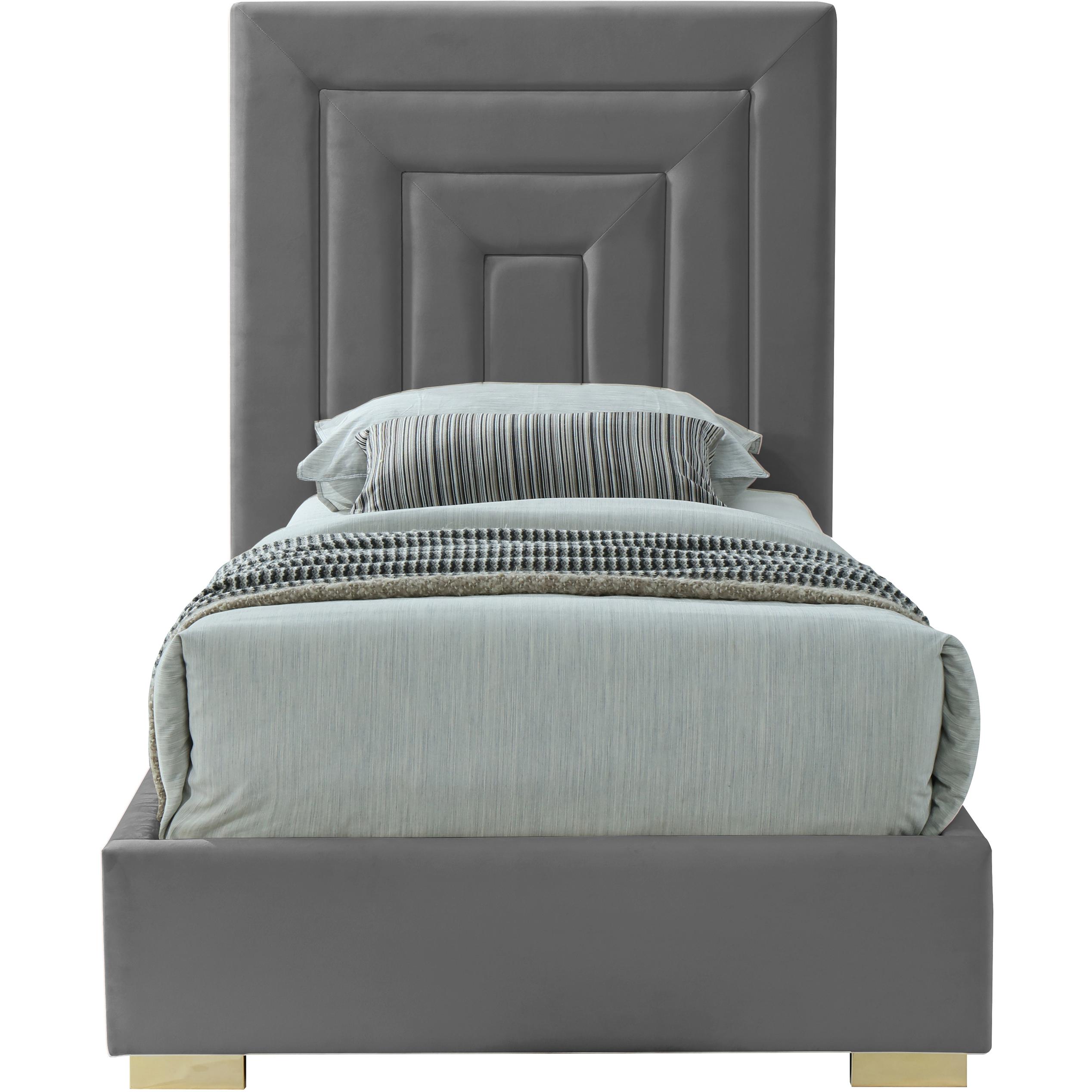 Meridian Nora Grey Velvet Twin Bed