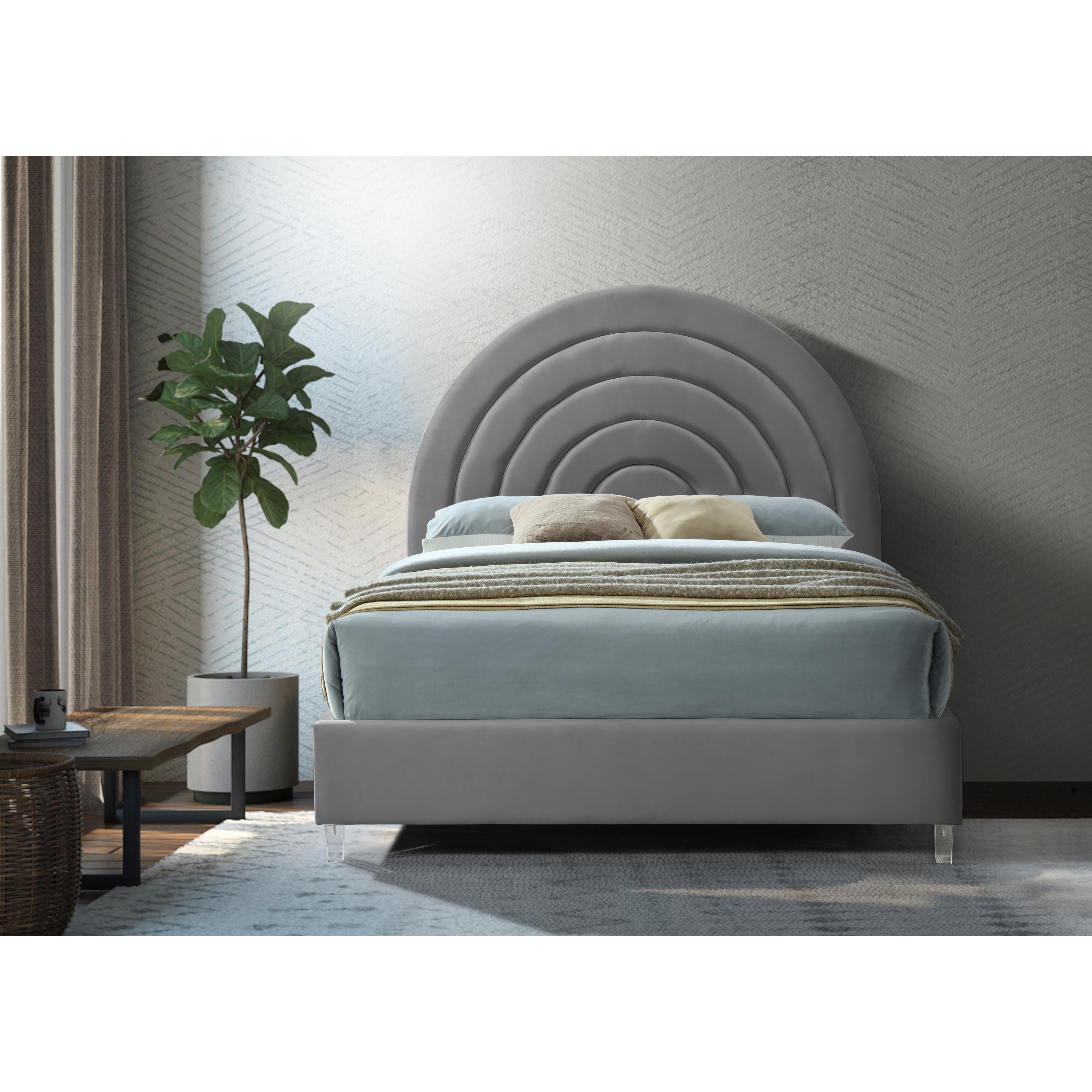 Meridian Rainbow Grey Velvet Full Bed
