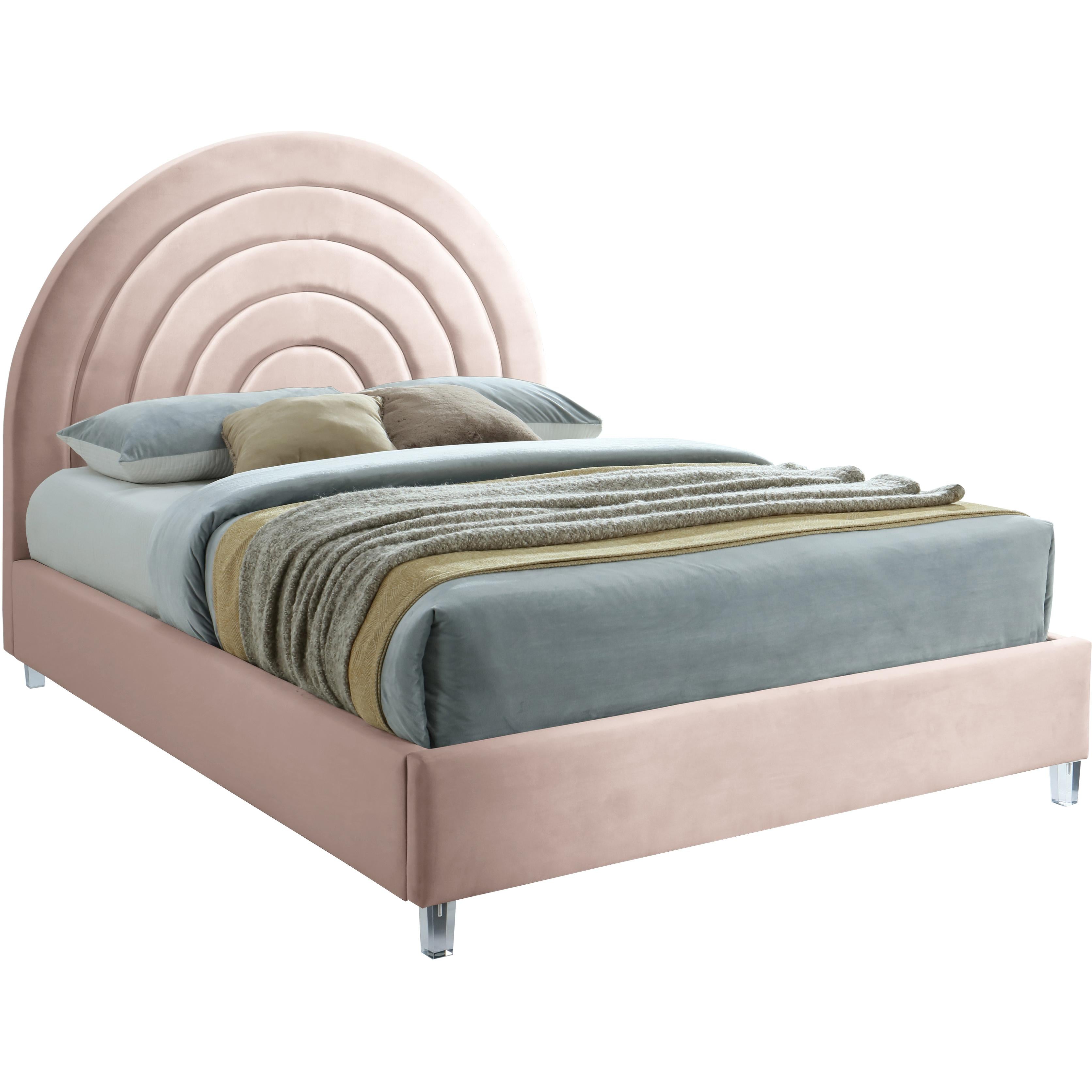 Meridian Rainbow Pink Velvet King Bed