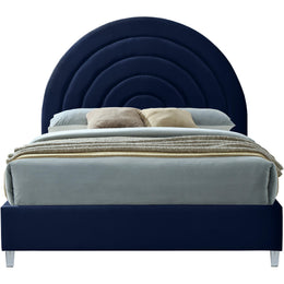 Meridian Rainbow Navy Velvet Queen Bed