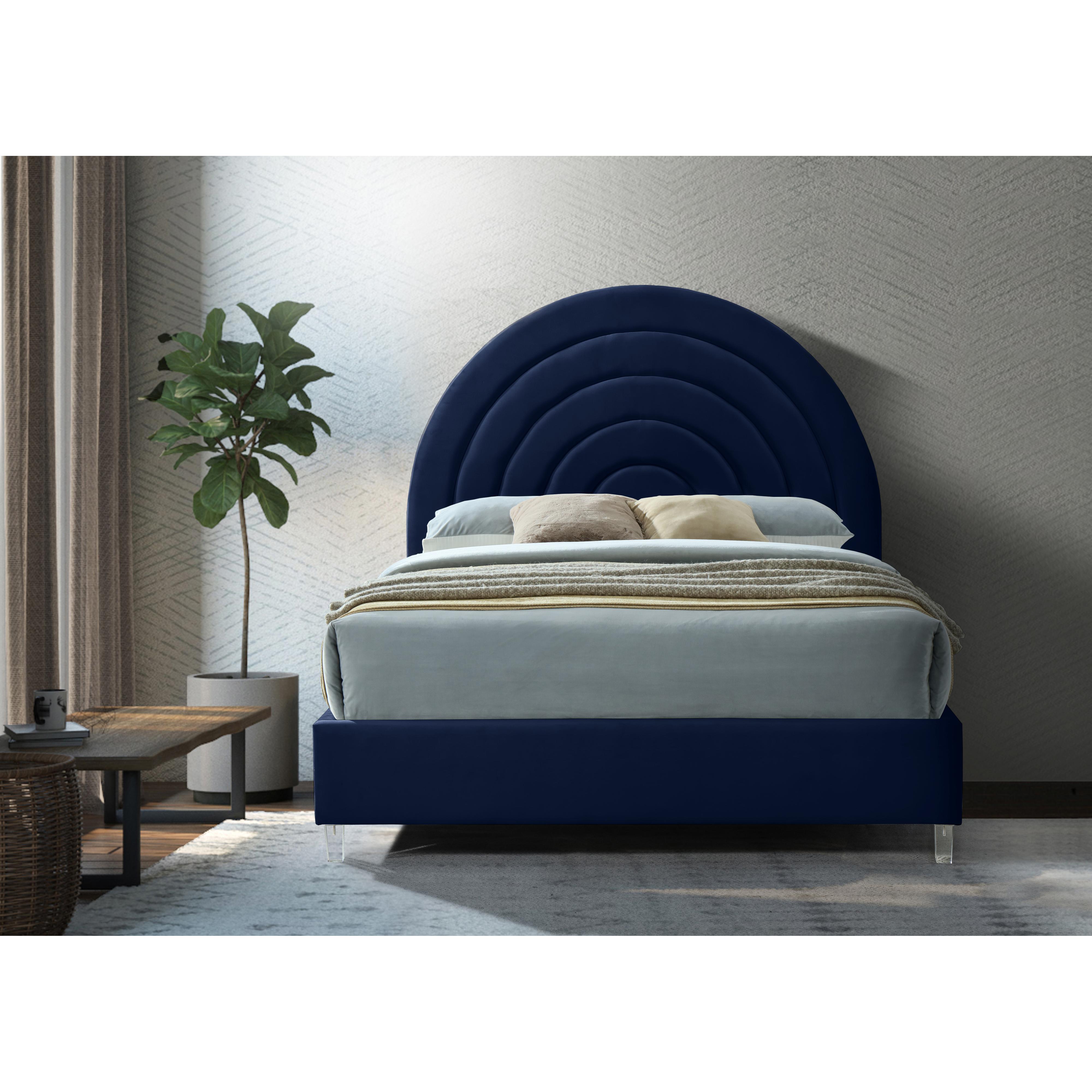 Meridian Rainbow Navy Velvet Queen Bed