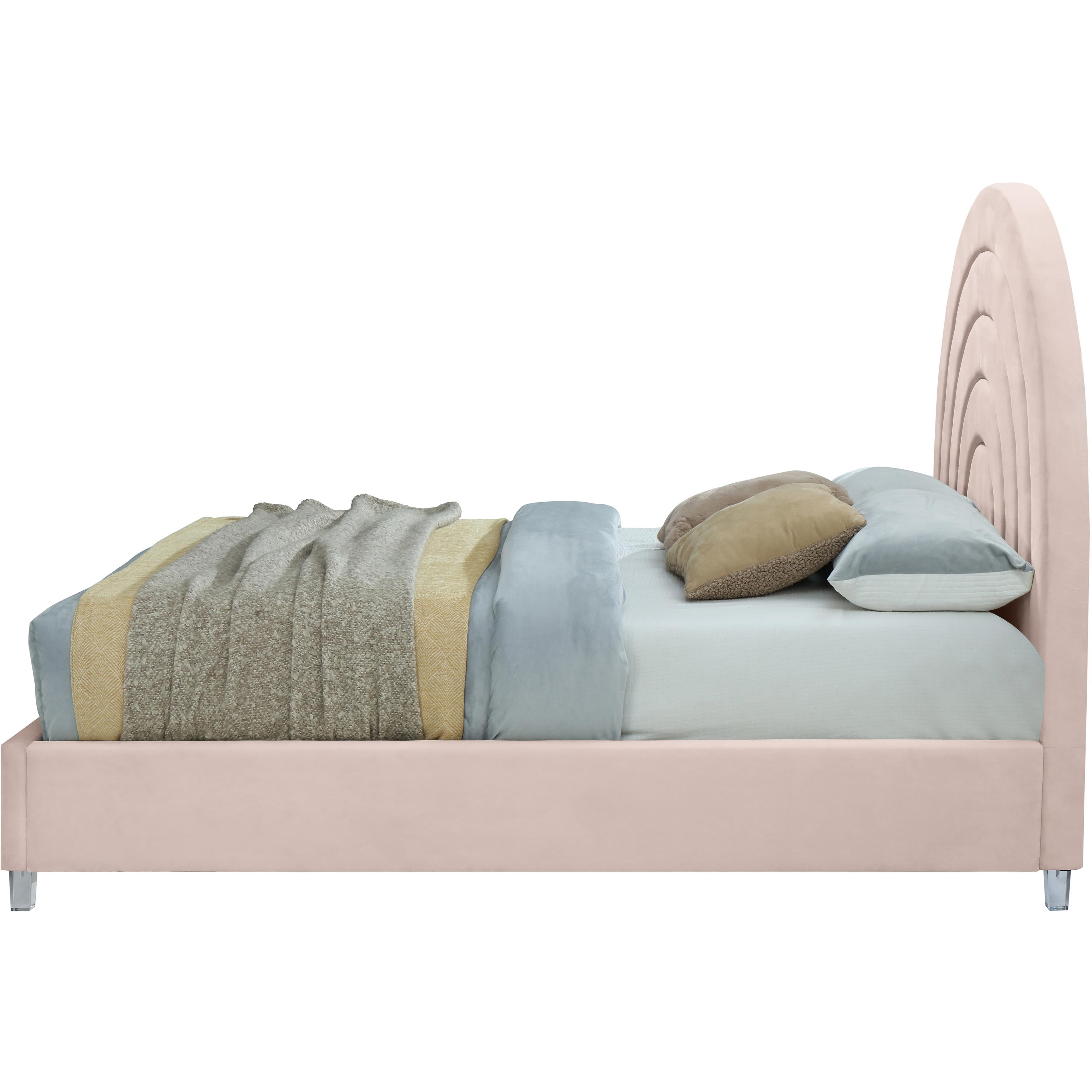 Meridian Rainbow Pink Velvet Queen Bed