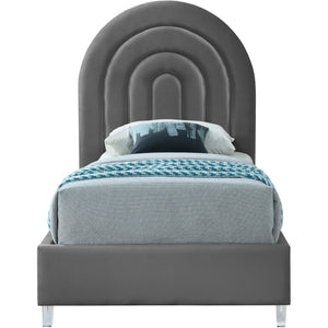Meridian Rainbow Grey Velvet Twin Bed
