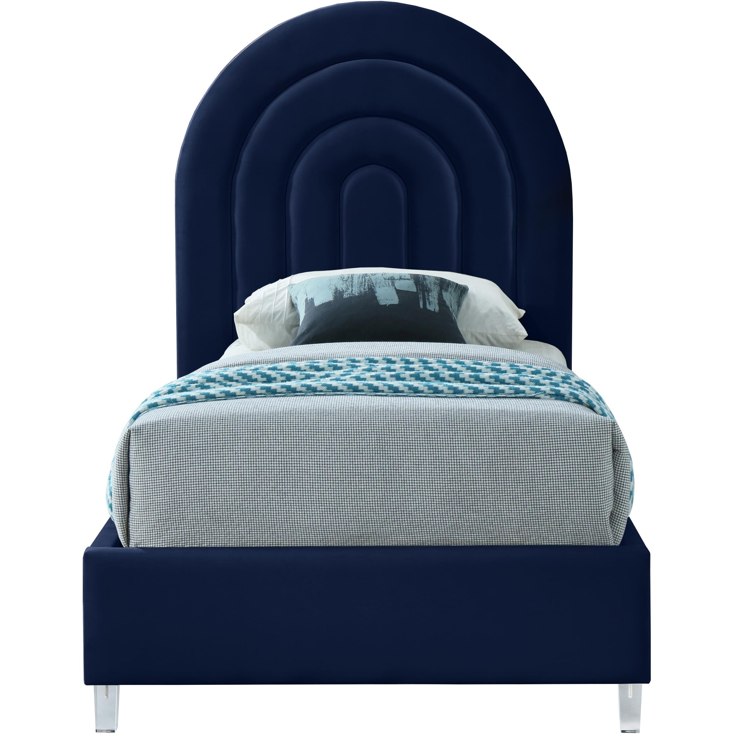 Meridian Rainbow Navy Velvet Twin Bed