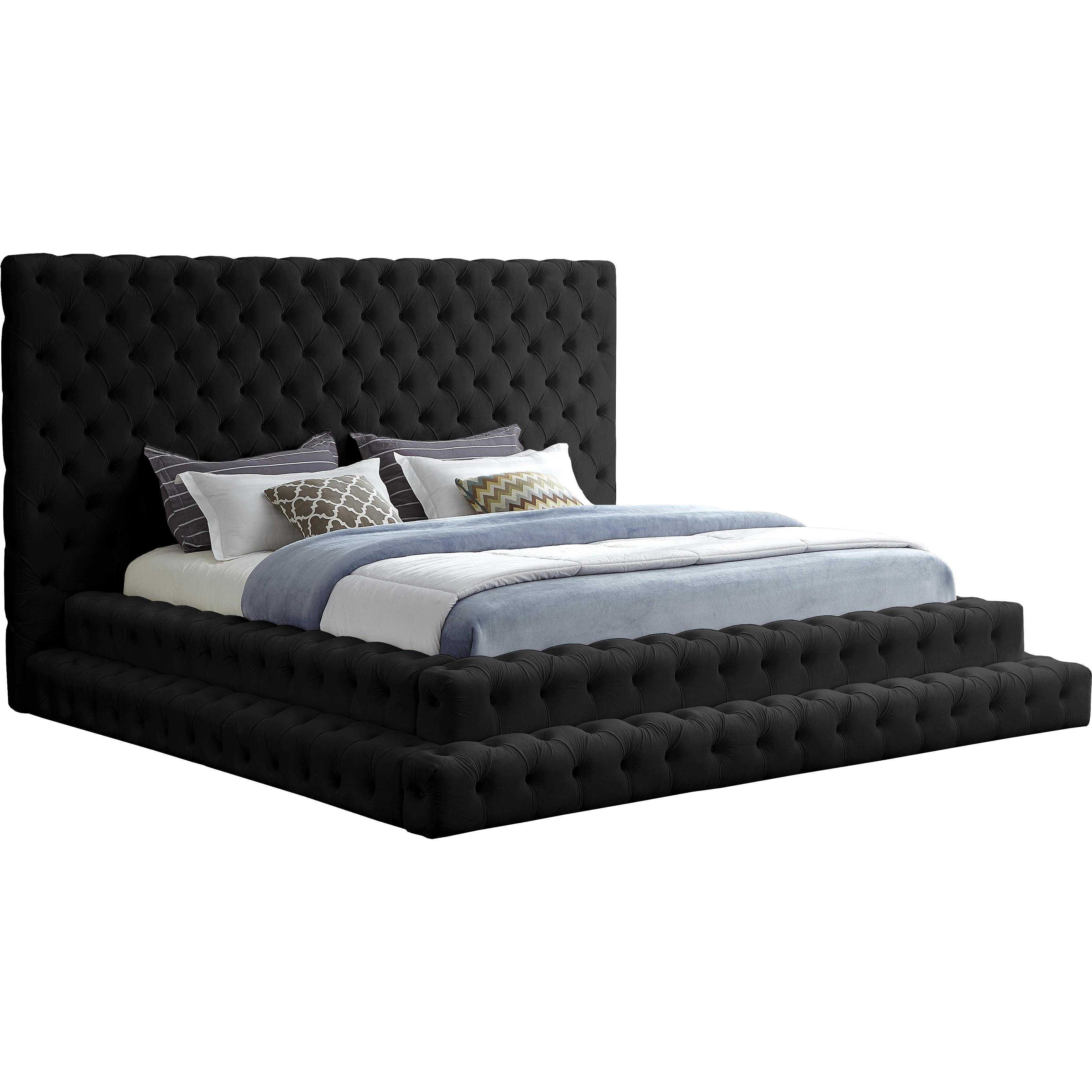 Meridian Revel Black Velvet King Bed (3 Boxes)