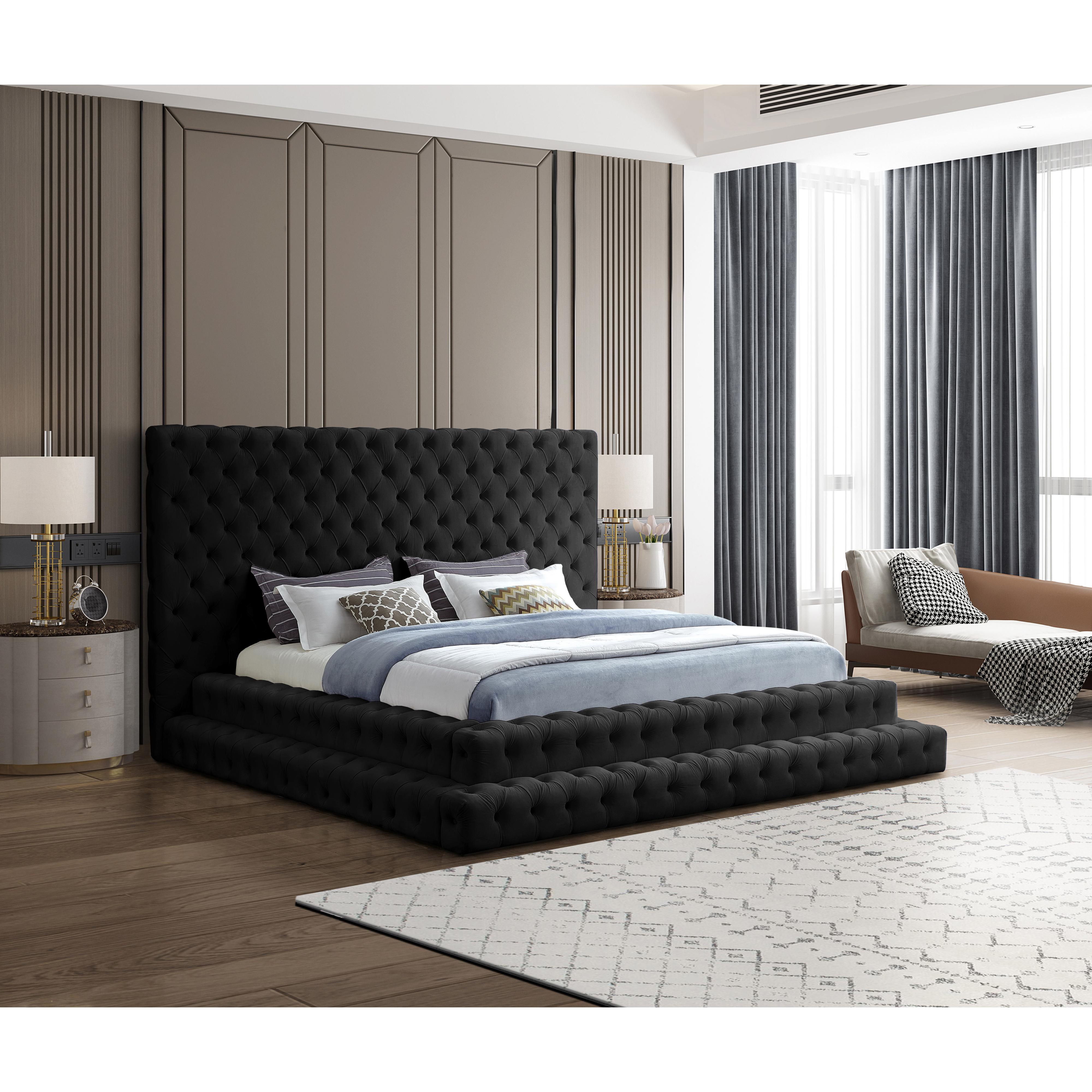 Meridian Revel Black Velvet King Bed (3 Boxes)