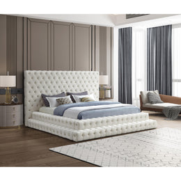Meridian Revel Cream Velvet King Bed (3 Boxes)