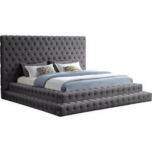 Meridian Revel Grey Velvet King Bed (3 Boxes)