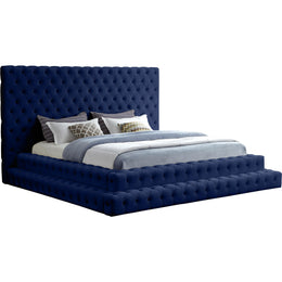 Meridian Revel Navy Velvet King Bed (3 Boxes)